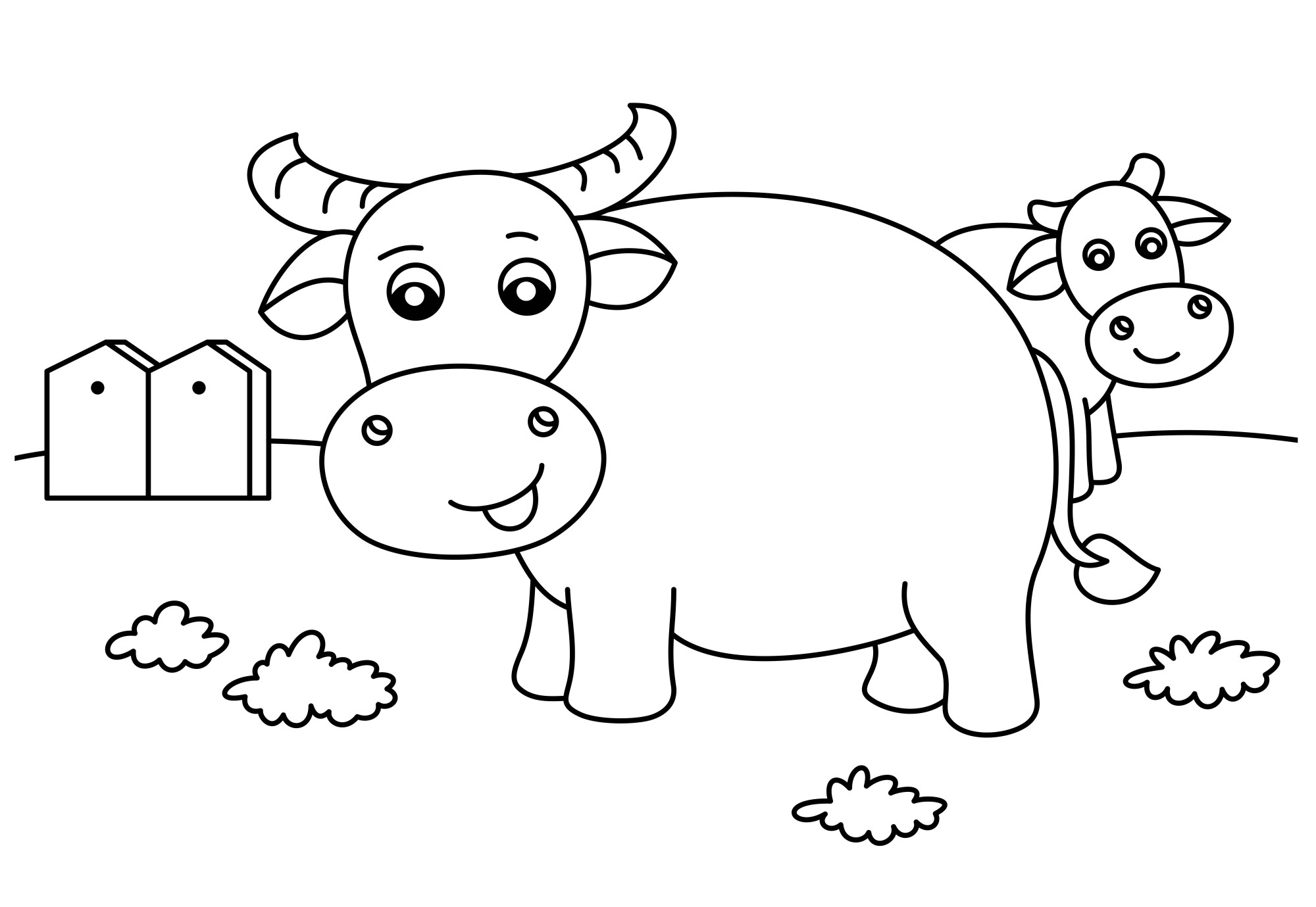 Раскраска для детей: бык и корова на поле