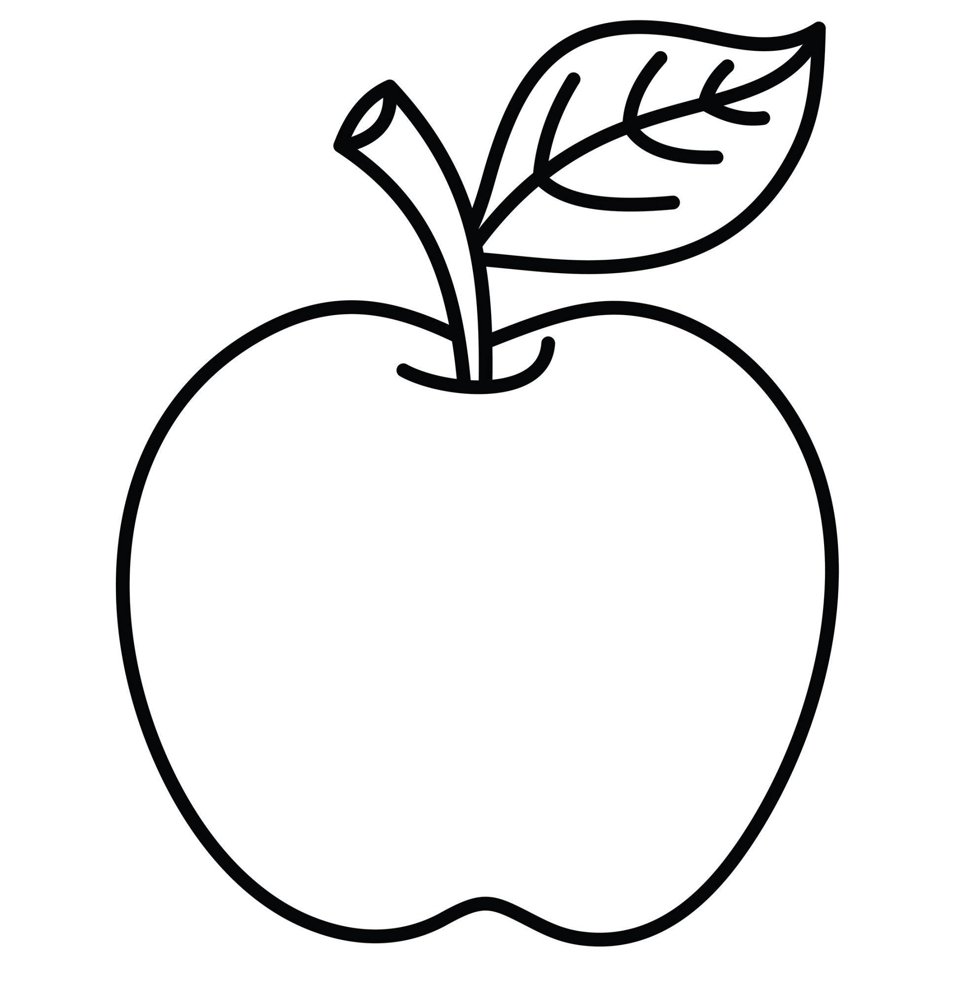 Раскраска для детей: большое яблоко с листиком