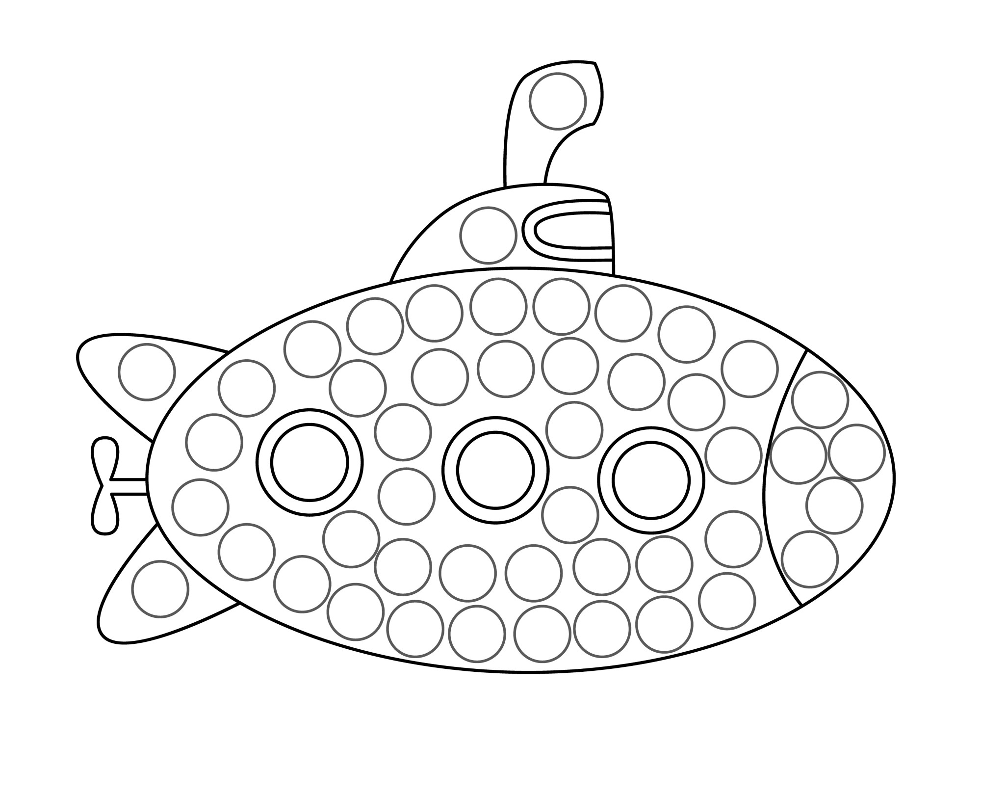 Раскраска для детей: игрушка подводная лодка Поп-ит