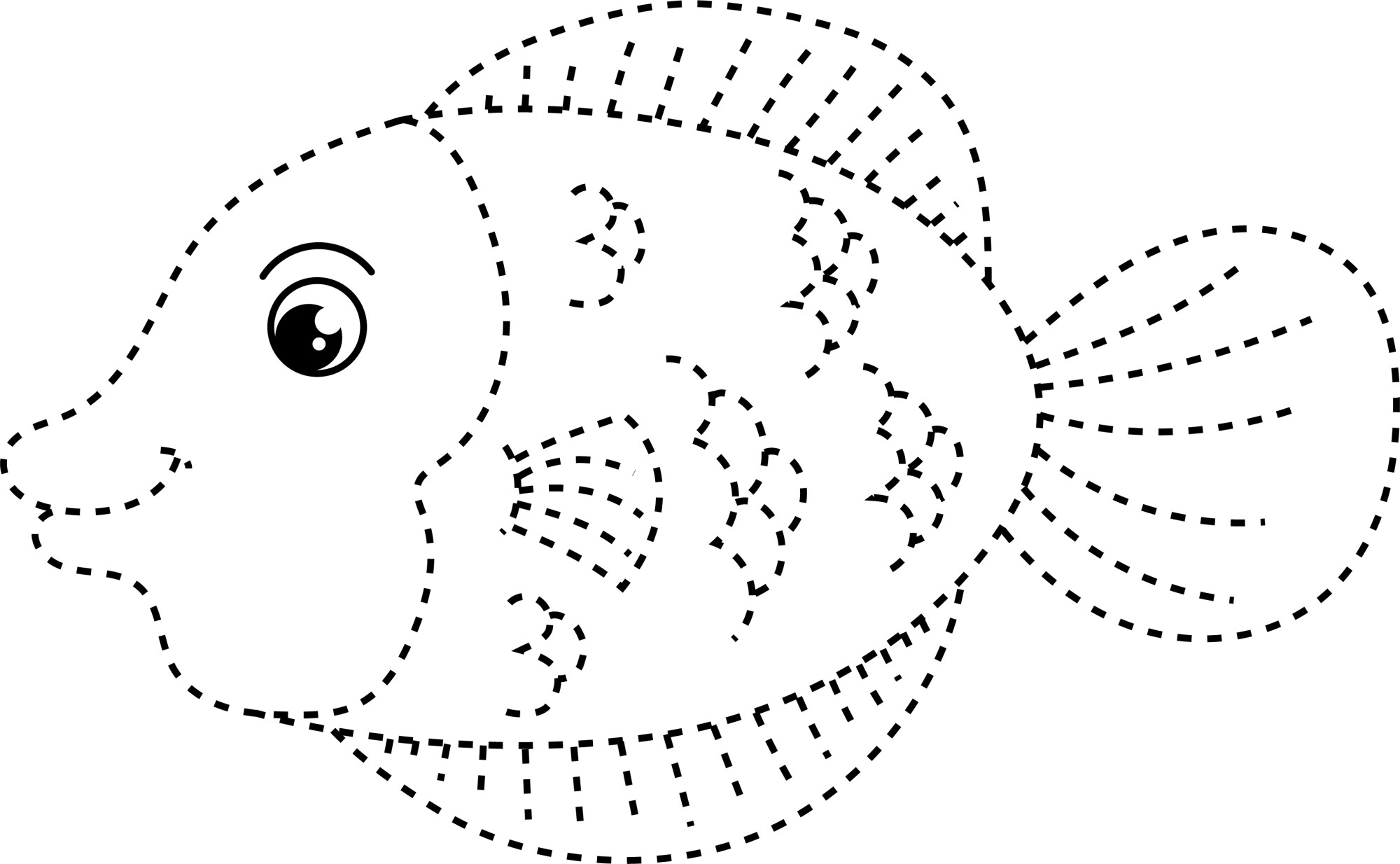Раскраска для детей: мультяшная рыба по точкам