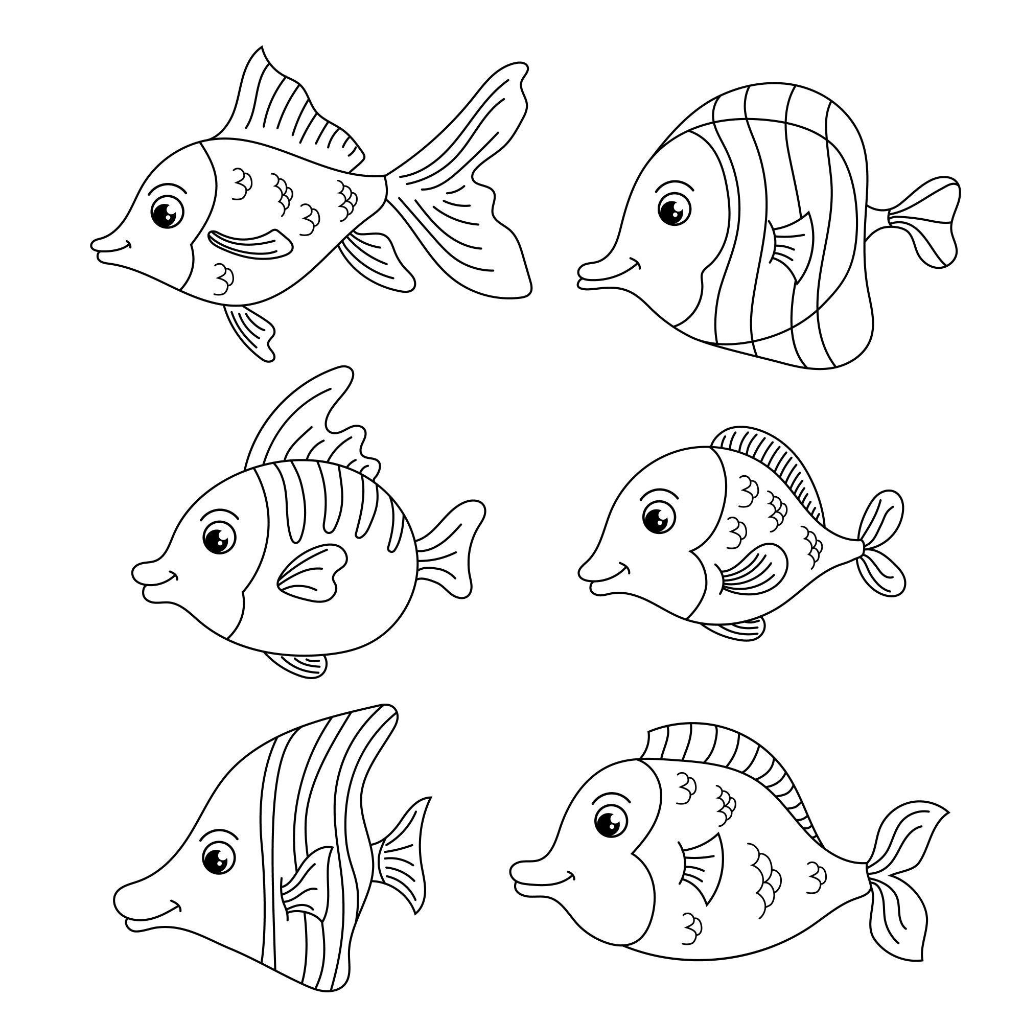 Раскраска для детей: мультяшные рыбки