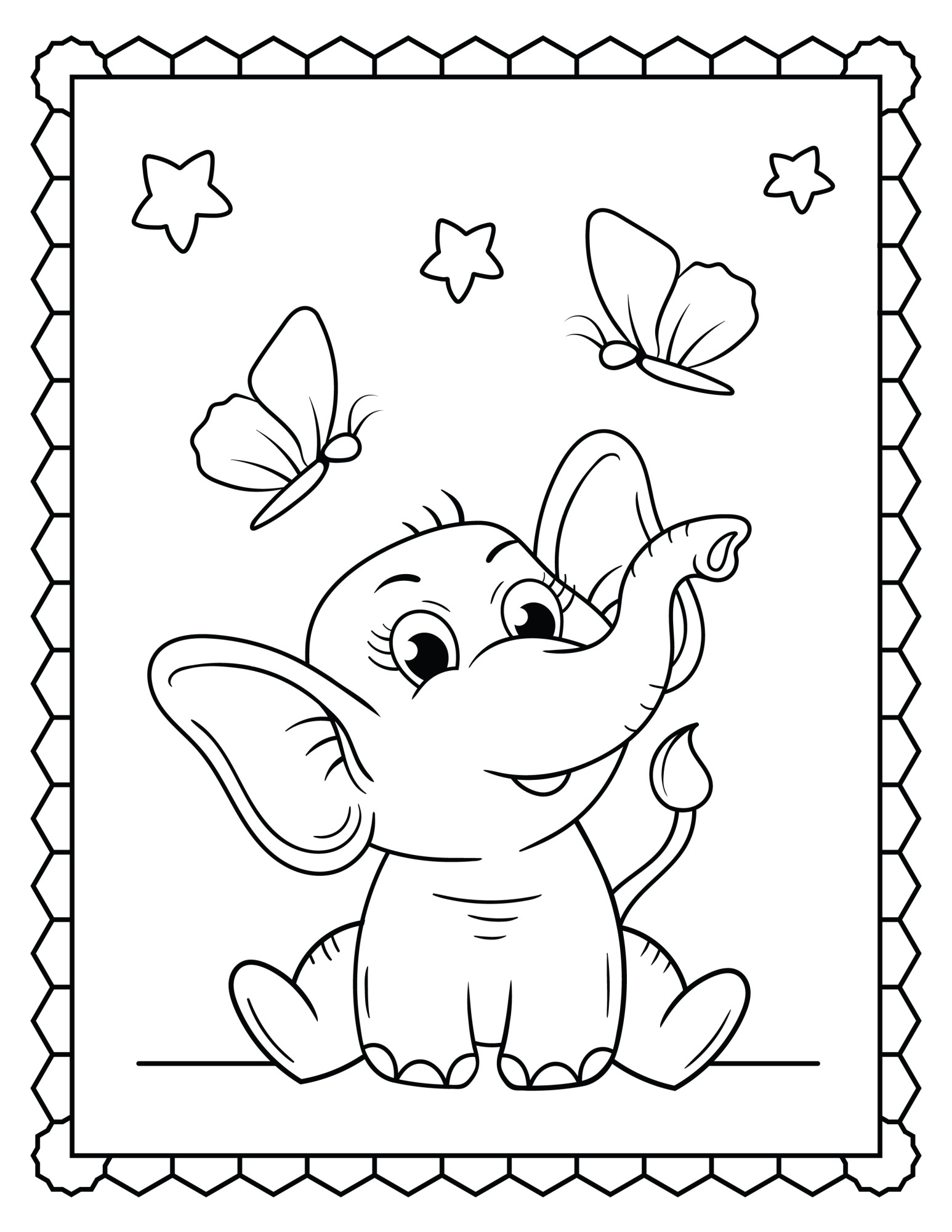 Раскраска для детей: две бабочки и слоник