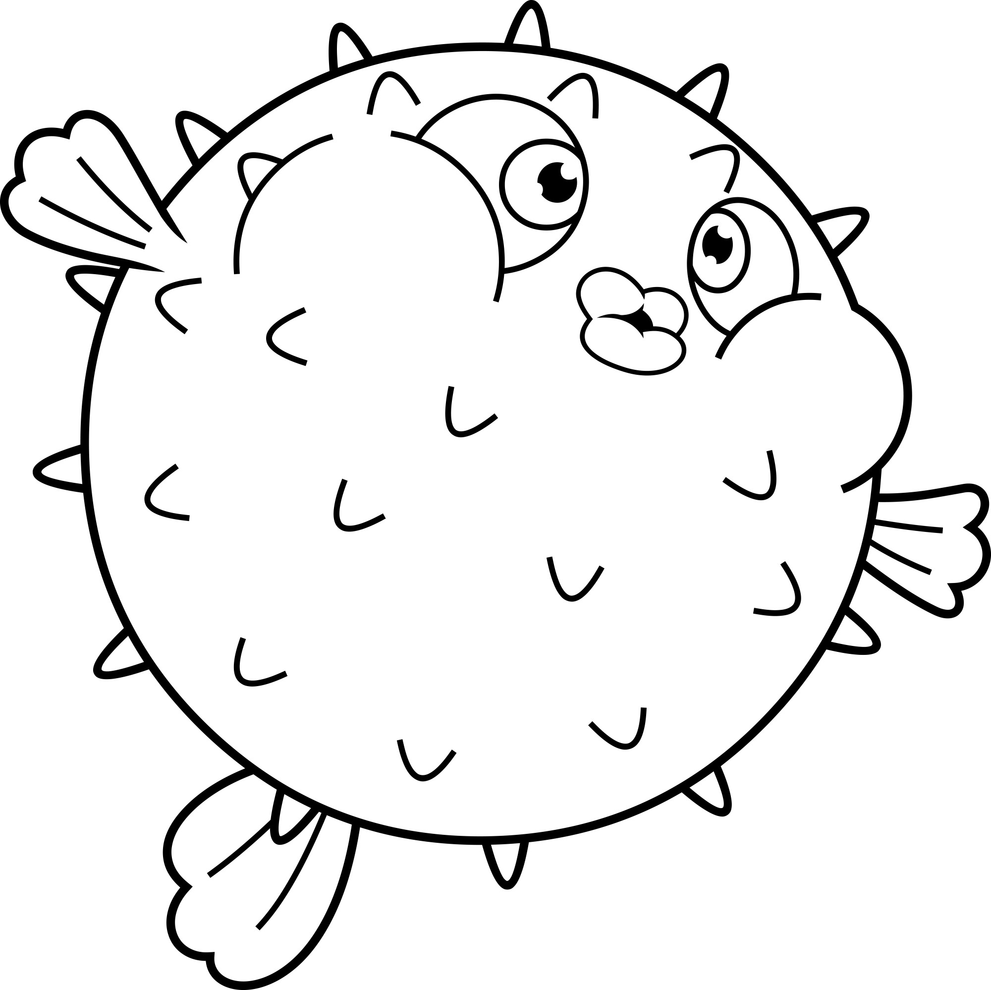 Раскраска для детей: рыба фугу с большими глазами