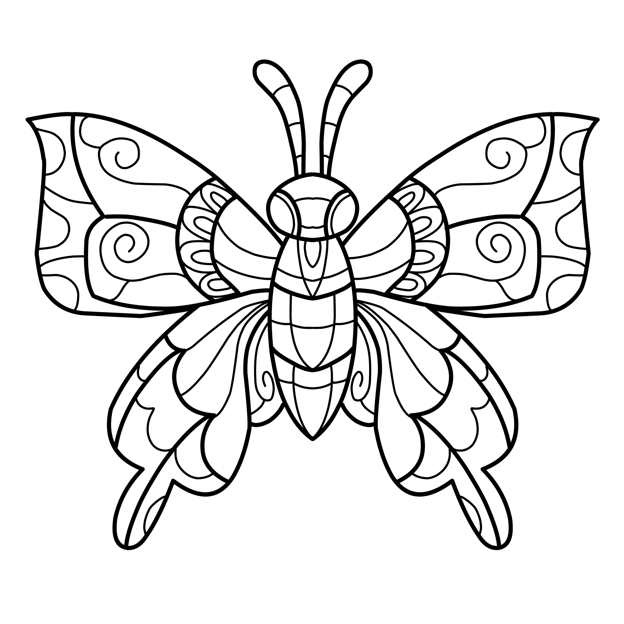 Раскраска для детей: антистресс бабочка с расправленными крыльями