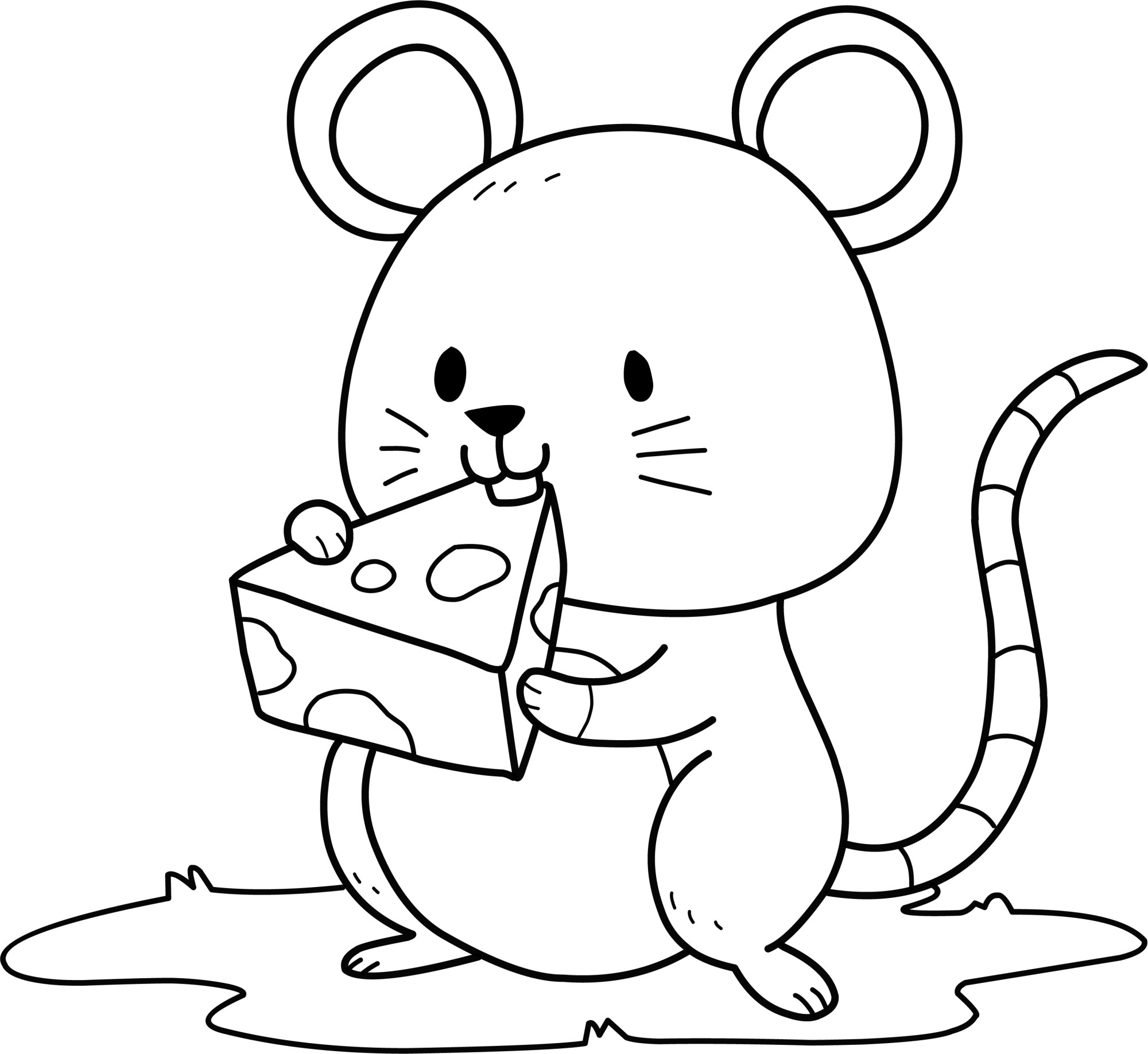 Раскраска для детей: мышь с кусочком сыра
