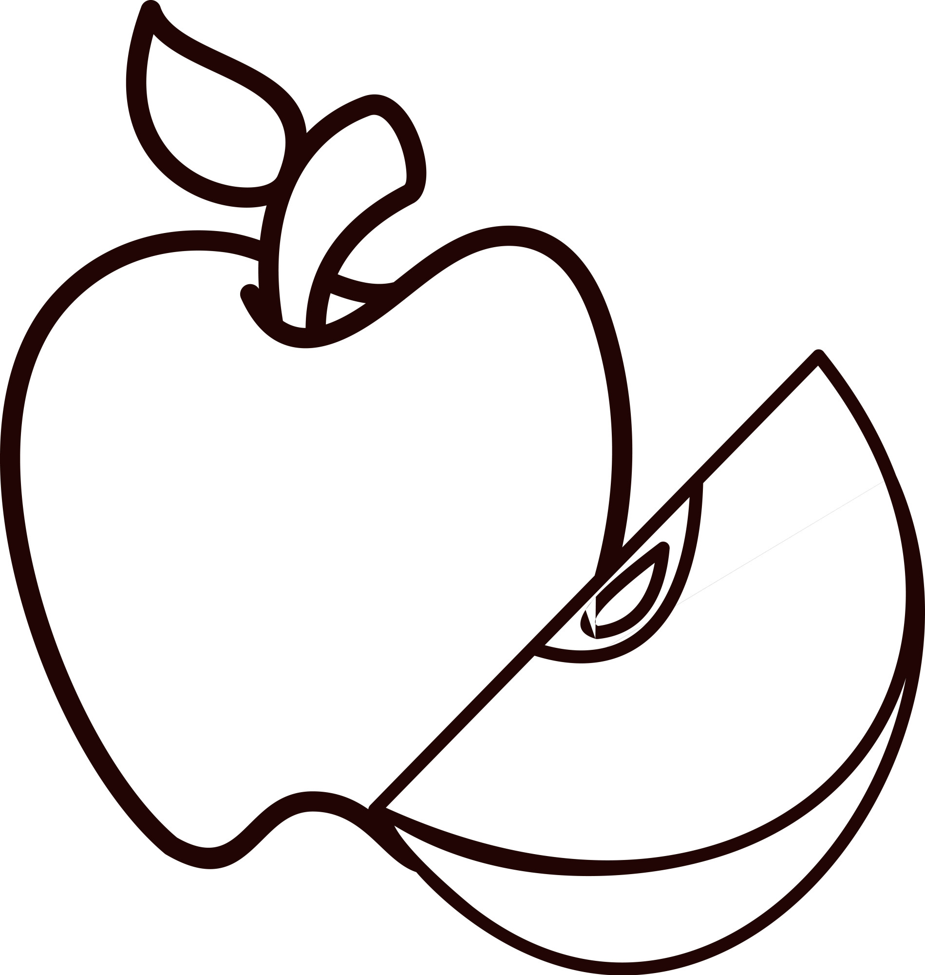 Раскраска для детей: осеннее яблоко с долькой