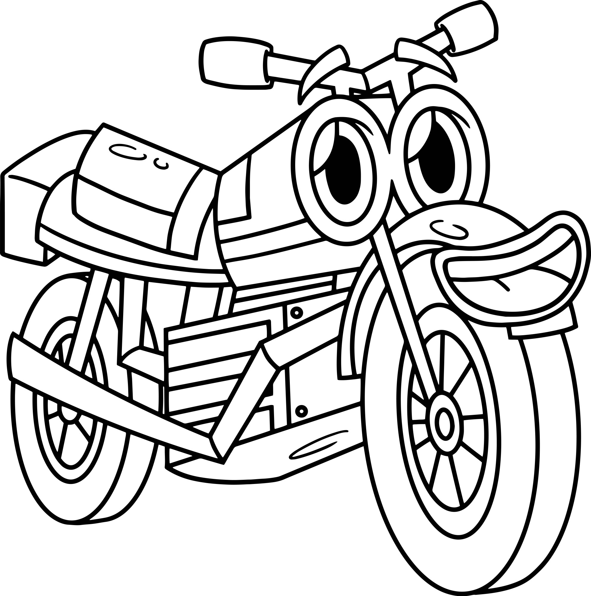 Раскраска для детей: игрушечный мотоцикл с глазами