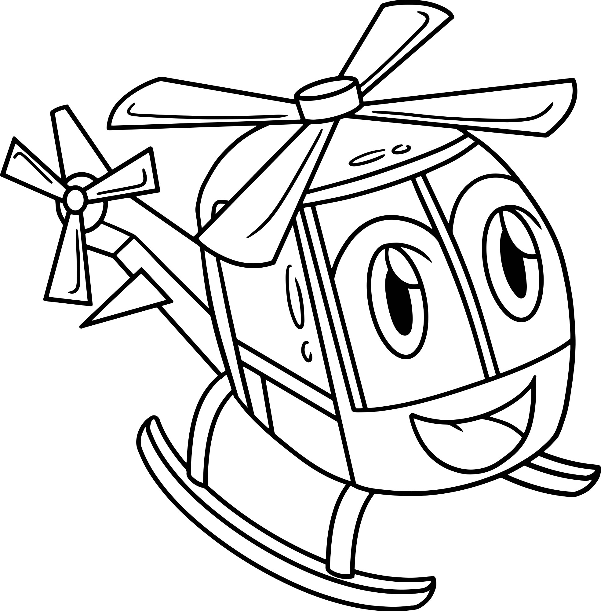 Раскраска для детей: маленький вертолет с лицом