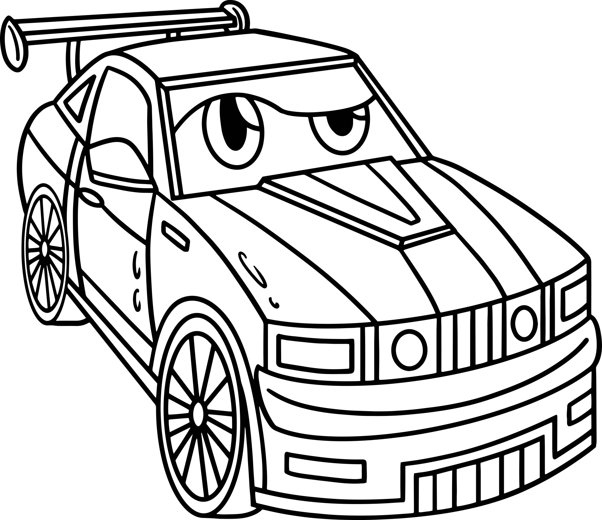 Раскраска для детей: гоночный автомобиль с лицом