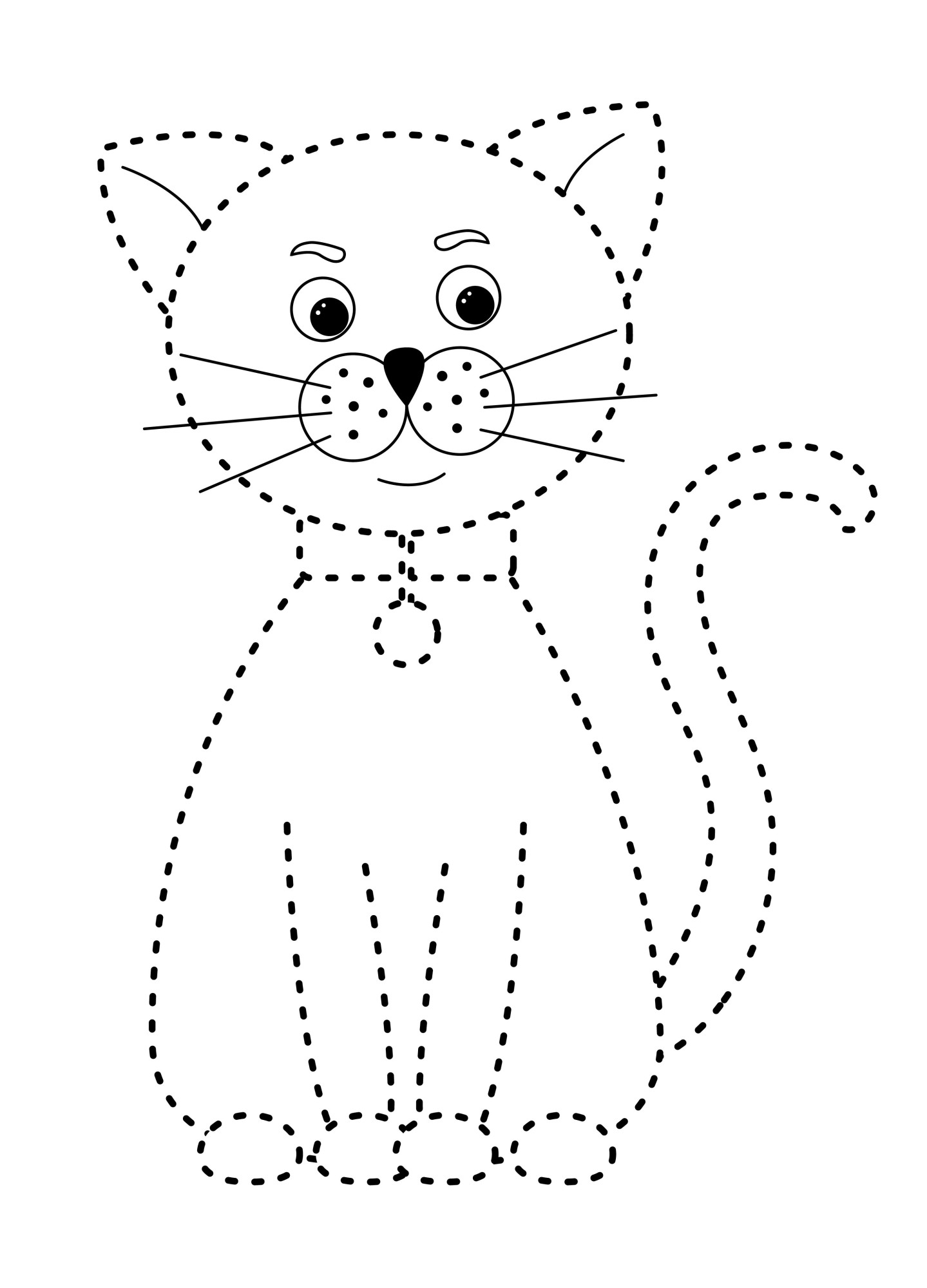 Раскраска для детей: красивый кот с ошейником по точкам