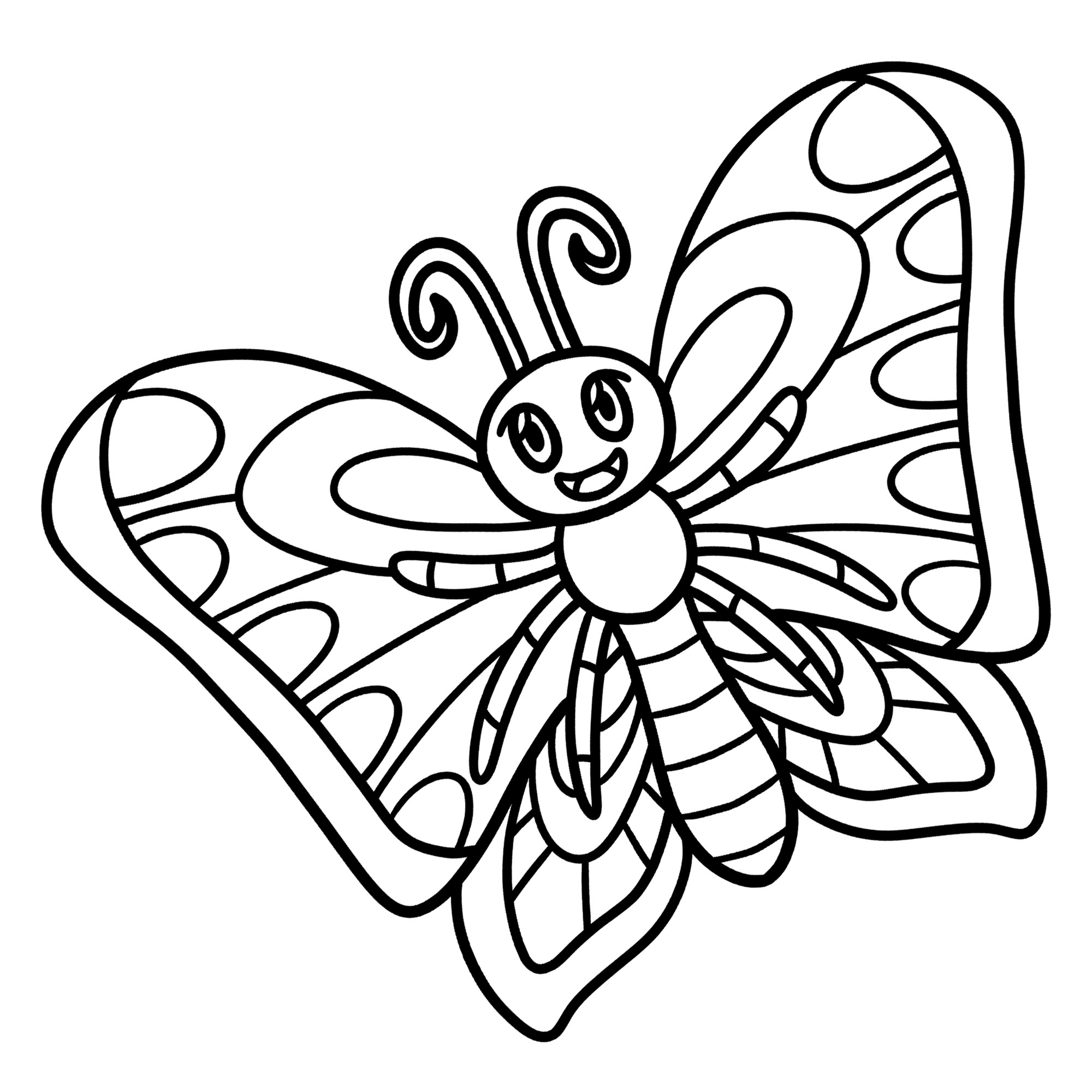 Раскраска для детей: загадочная мультяшная бабочка