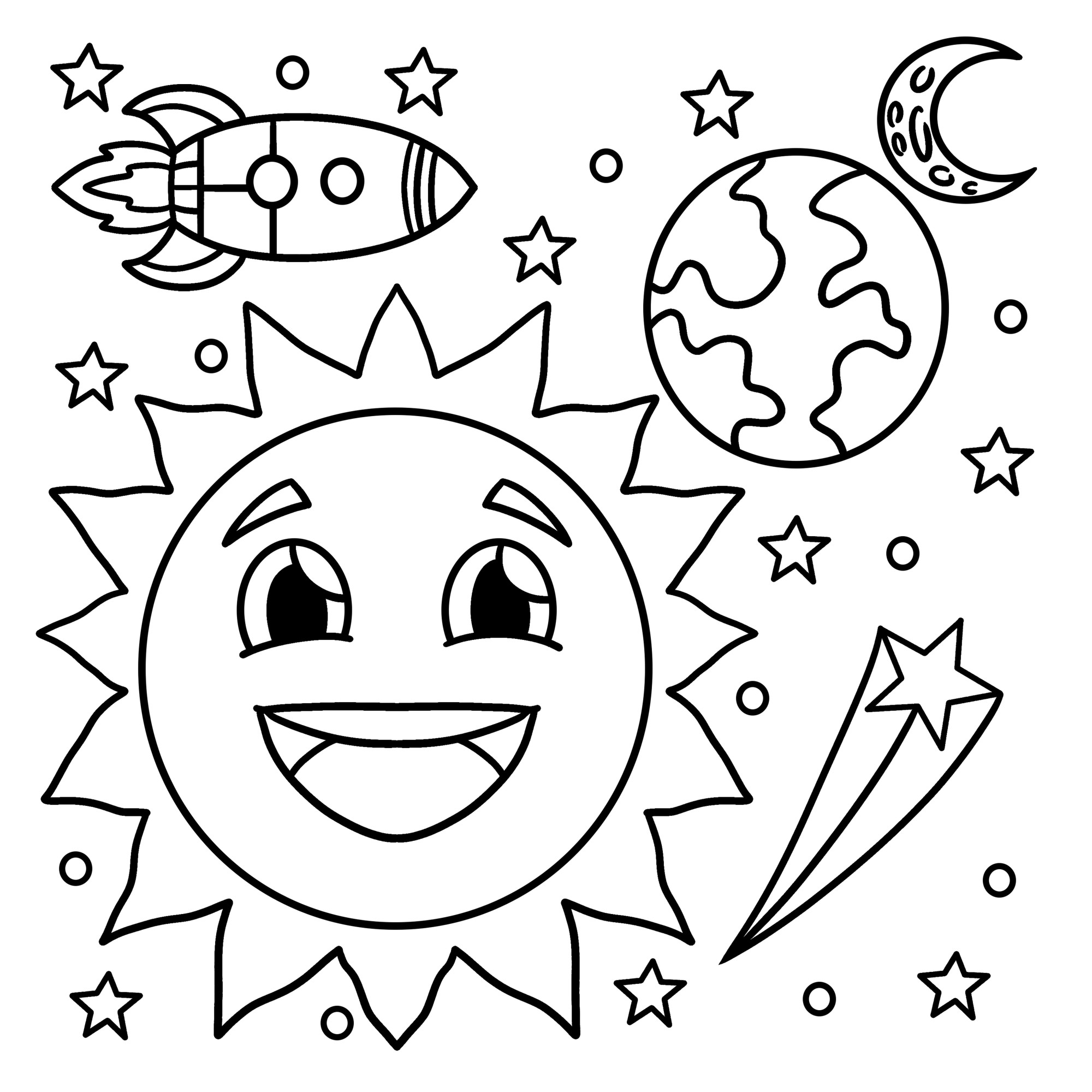 Раскраска для детей: смеющийся смайлик солнце