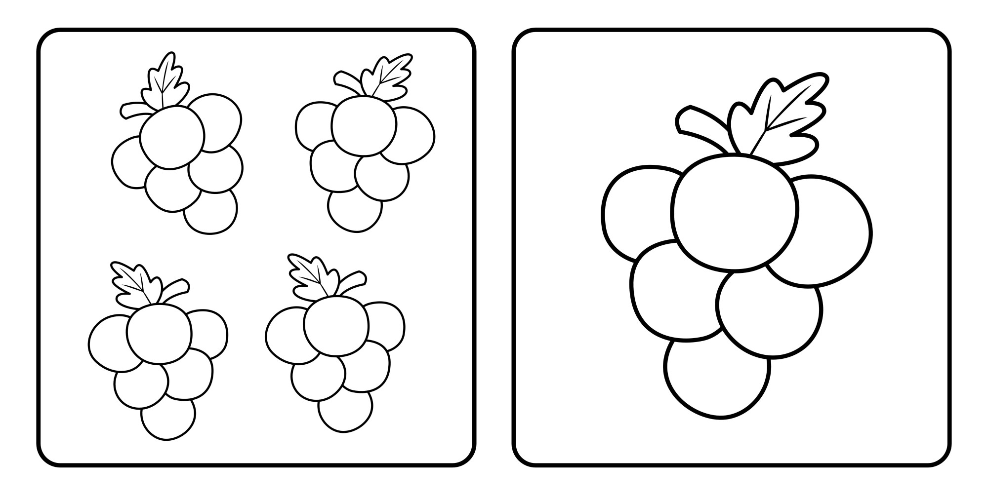 Раскраска для детей: набор веточек вкусного винограда