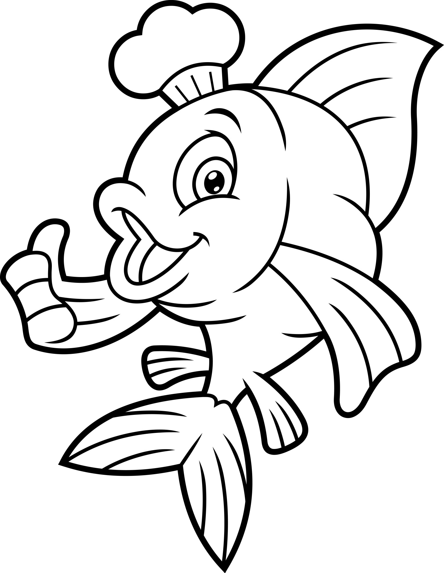 Раскраска для детей: рыба шеф-повар