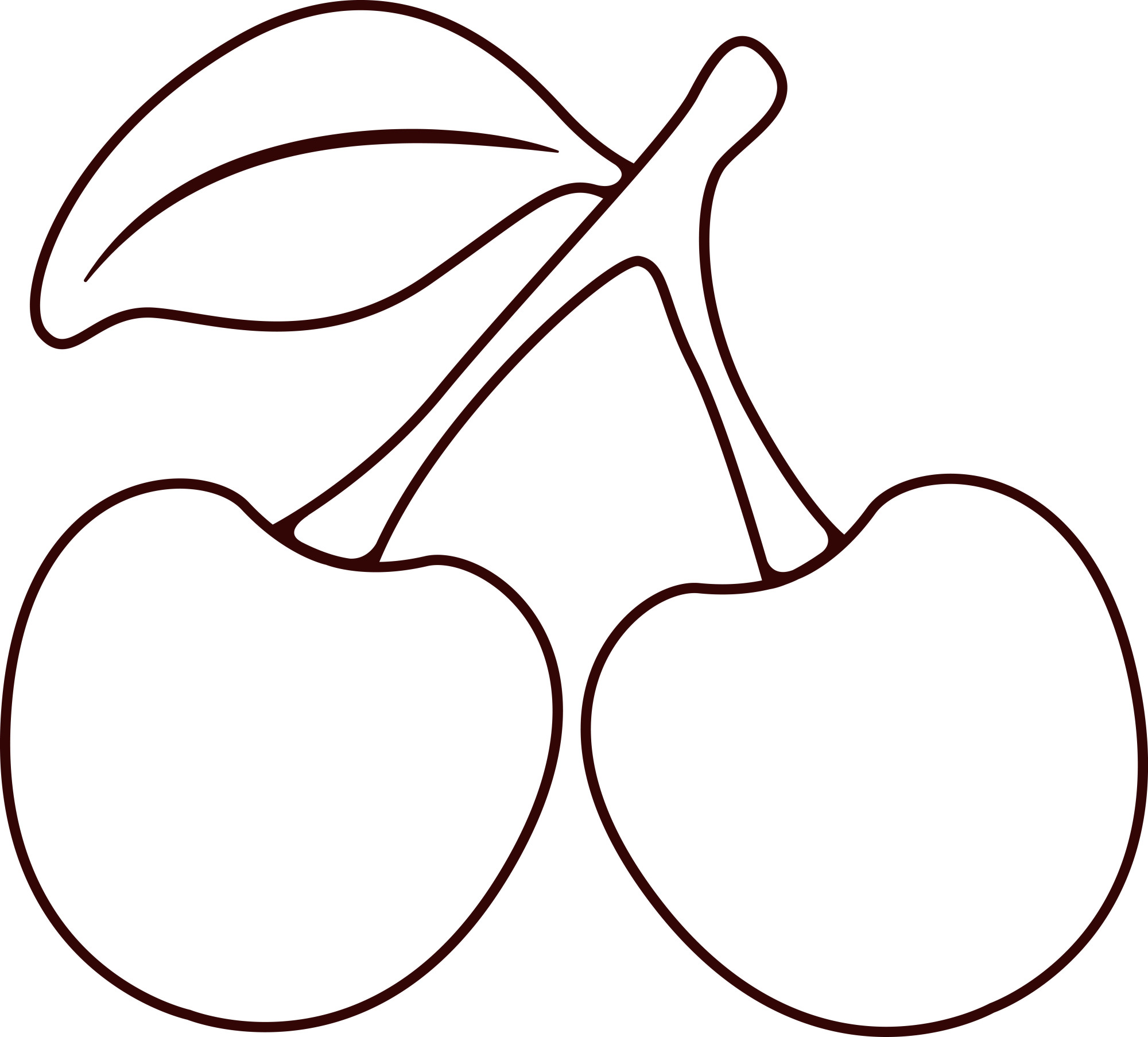 Раскраска для детей: две ягоды вишни с листом