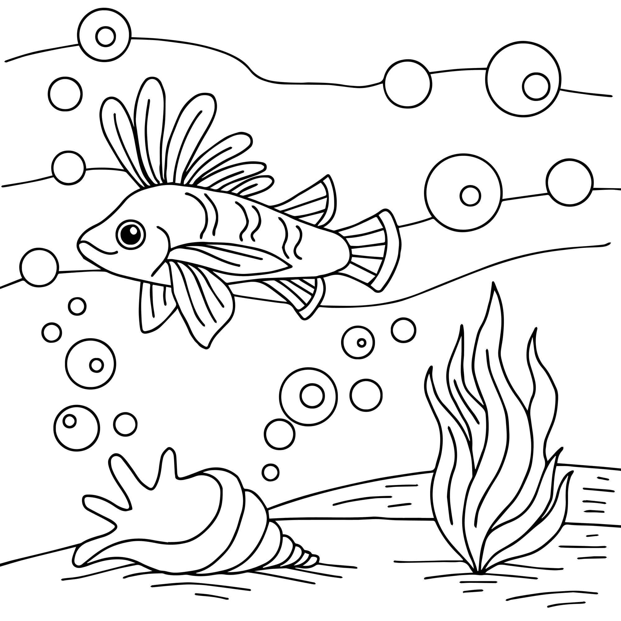 Раскраска для детей: рыба с большим плавником