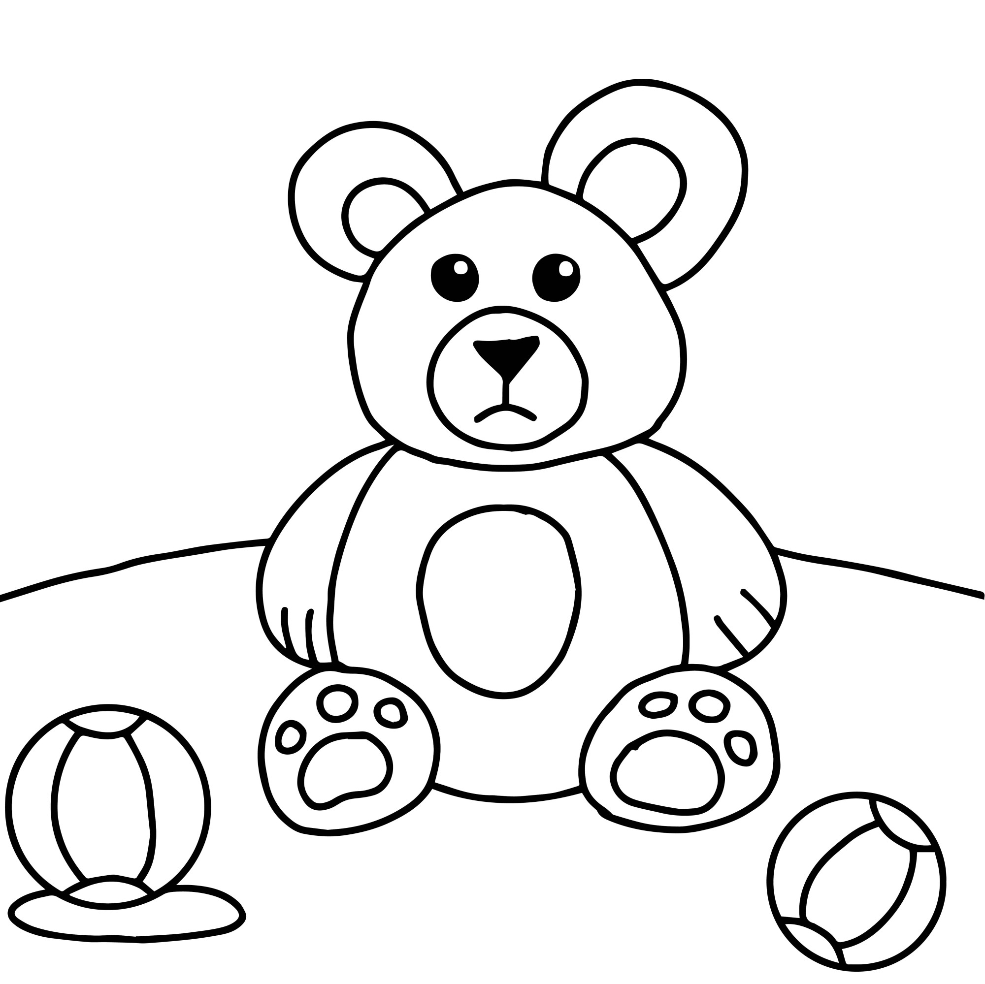 Раскраска для детей: мягкая игрушка медведь с мячиками