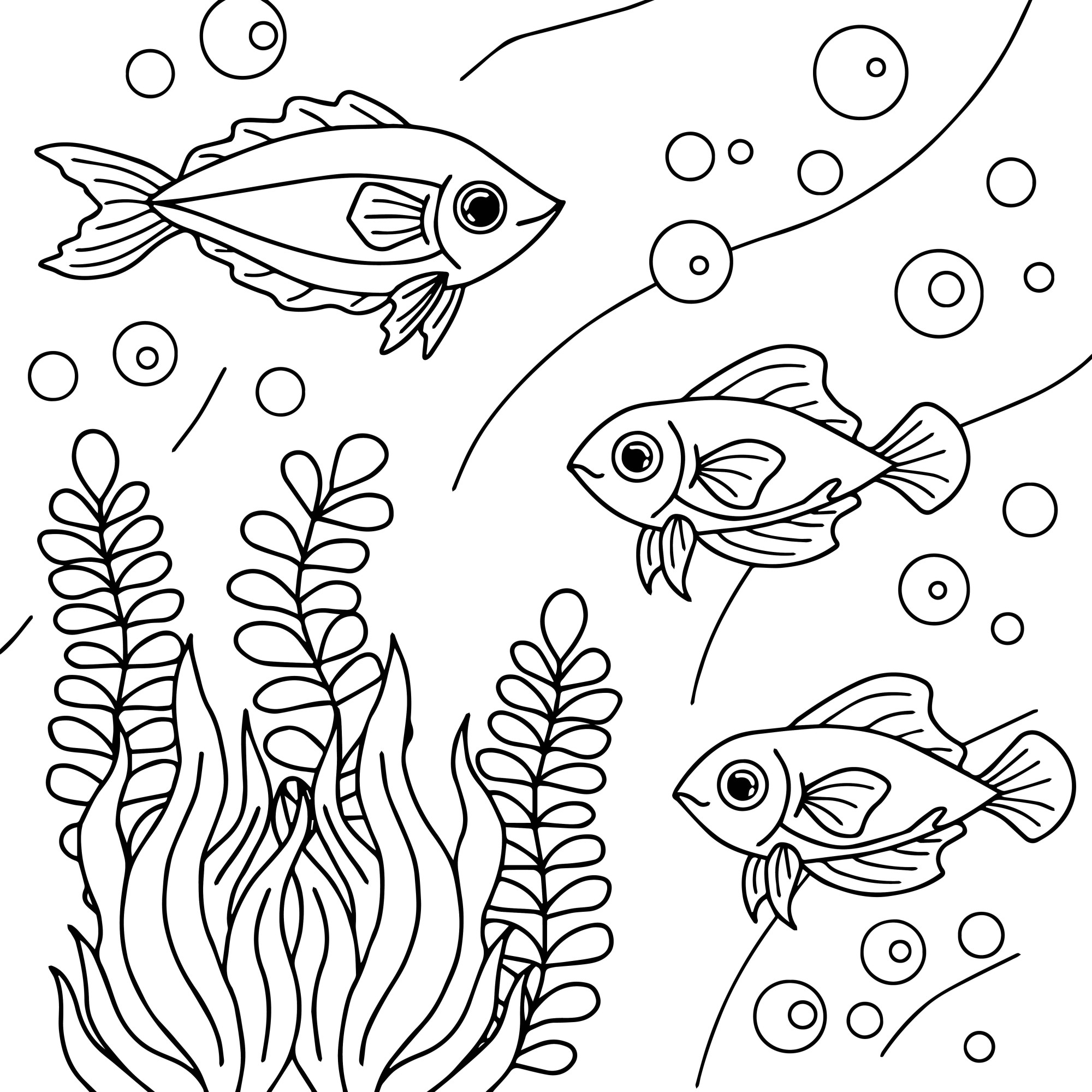 Раскраска для детей: рыбки «Суетливое подводное царство»