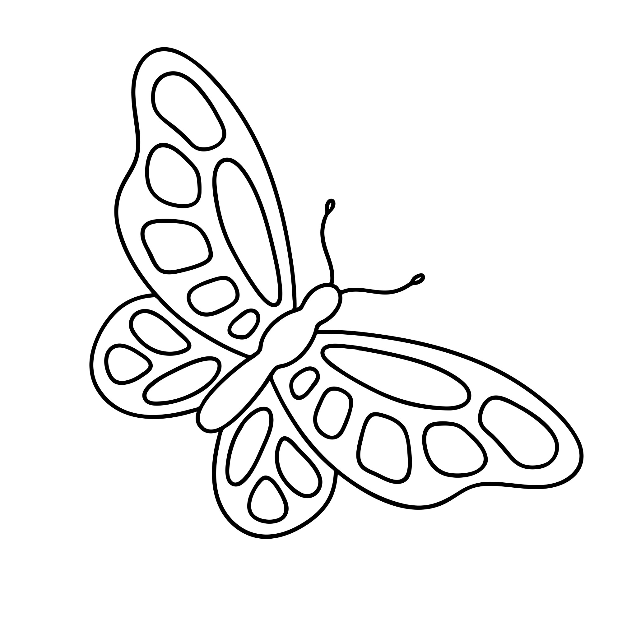 Раскраска для детей: простая бабочка с крыльями
