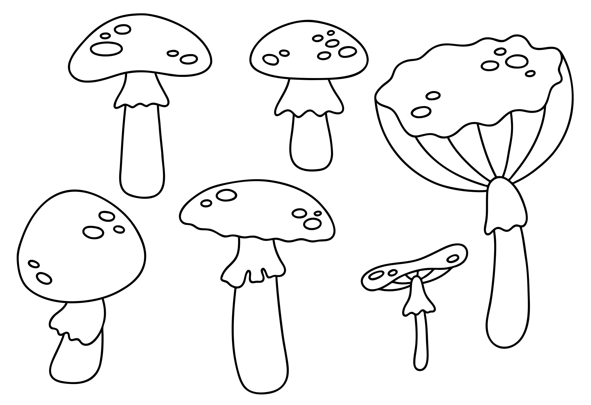 Раскраска для детей: набор грибочков