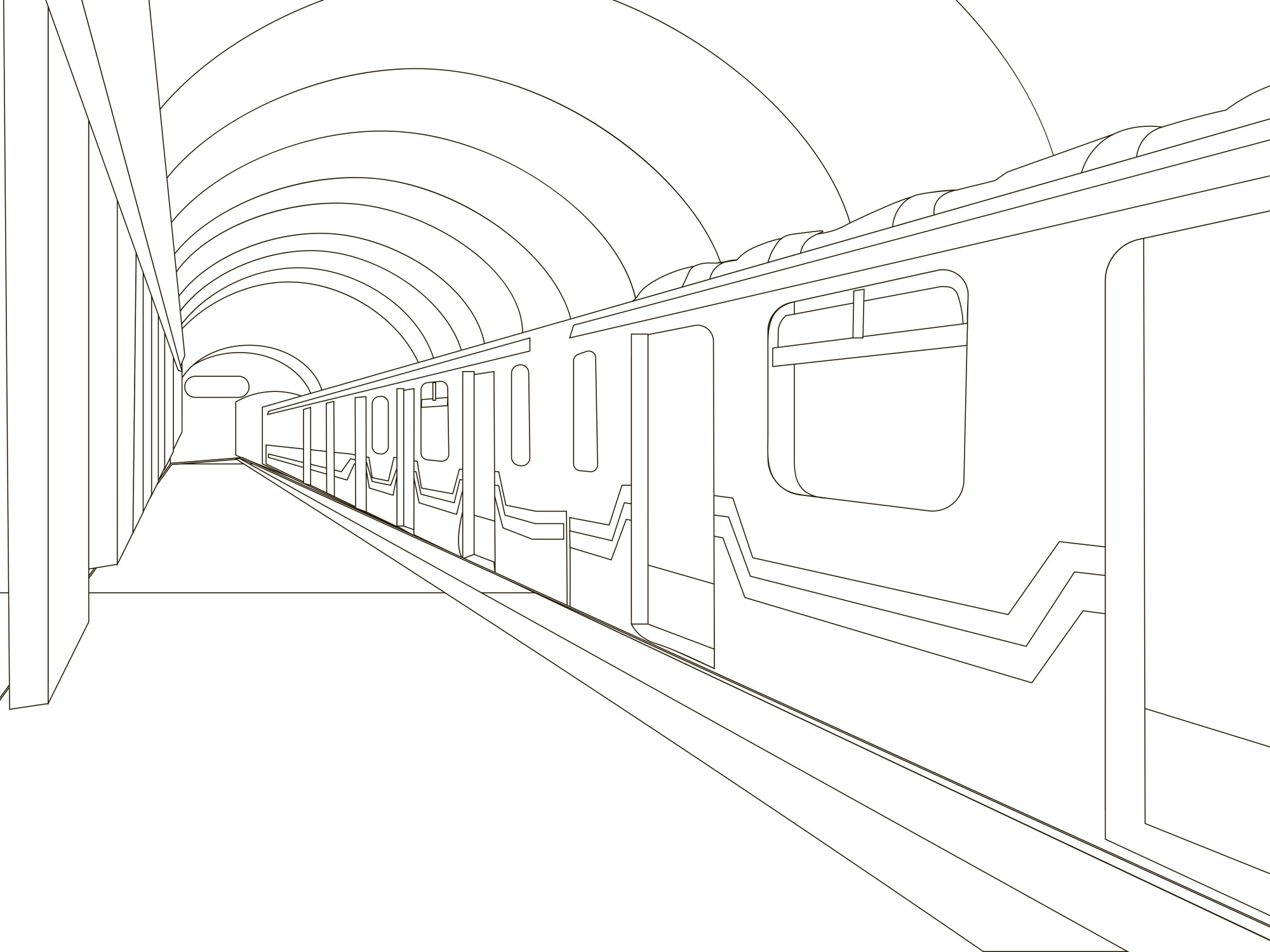 Раскраска для детей: поезд на станции метро