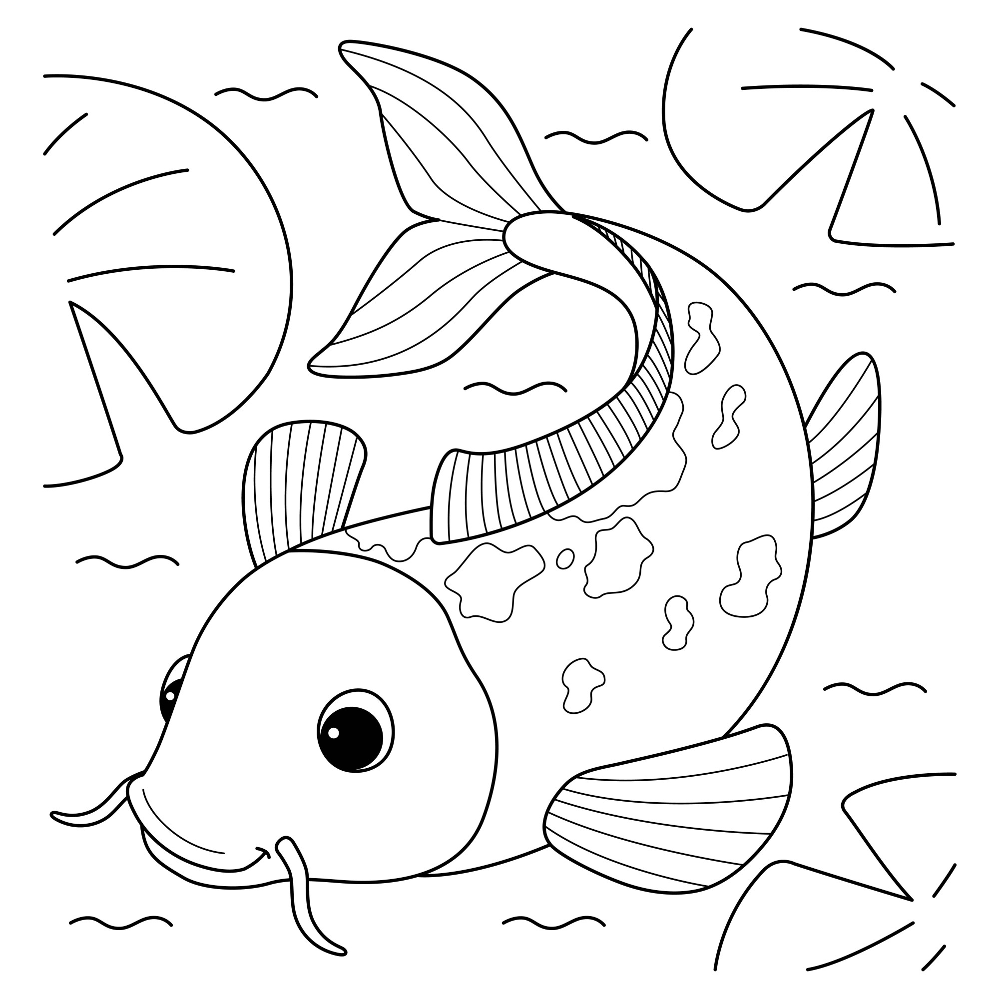 Раскраска для детей: рыба сом с усами