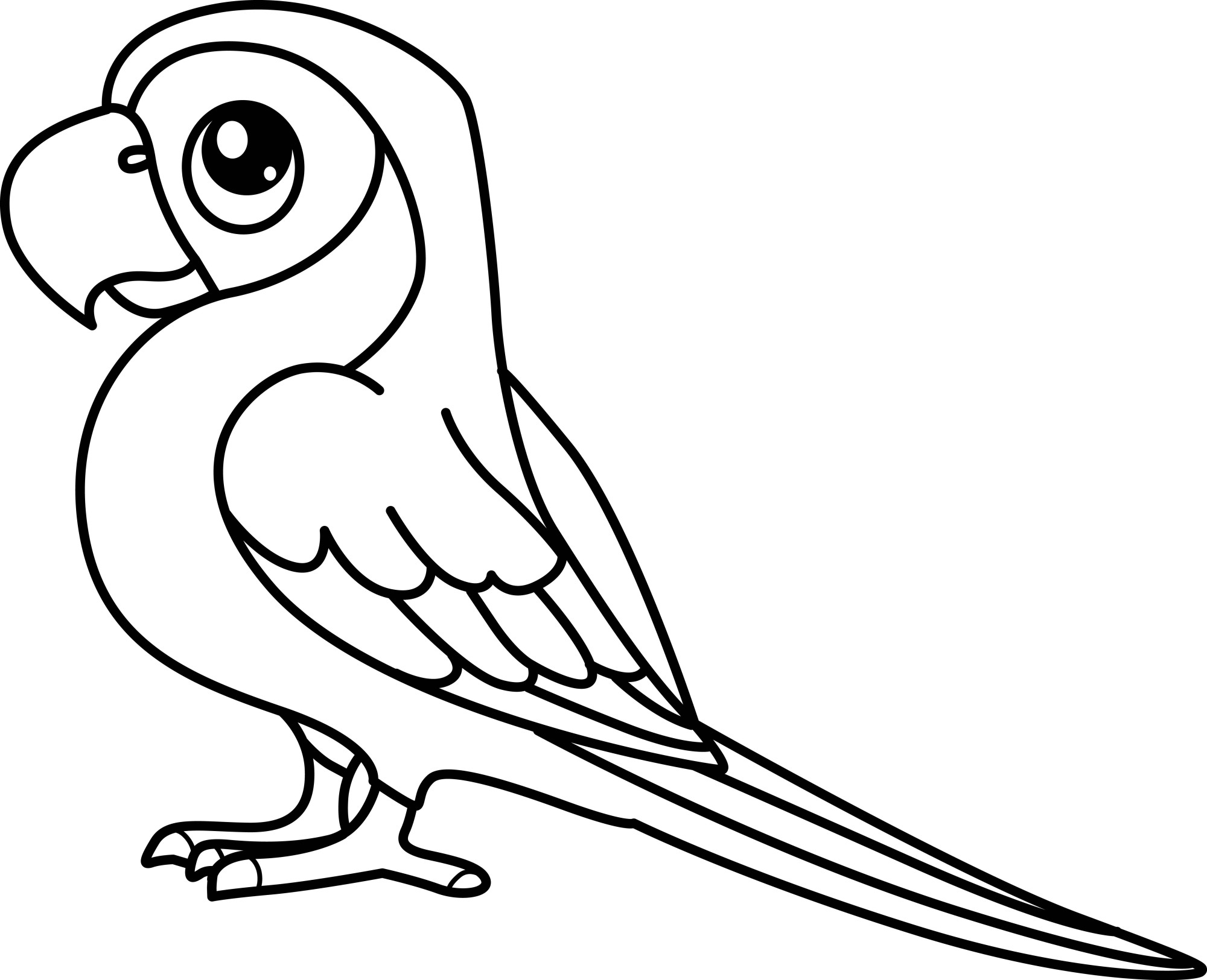 Раскраска для детей: милый мультяшный попугай ара