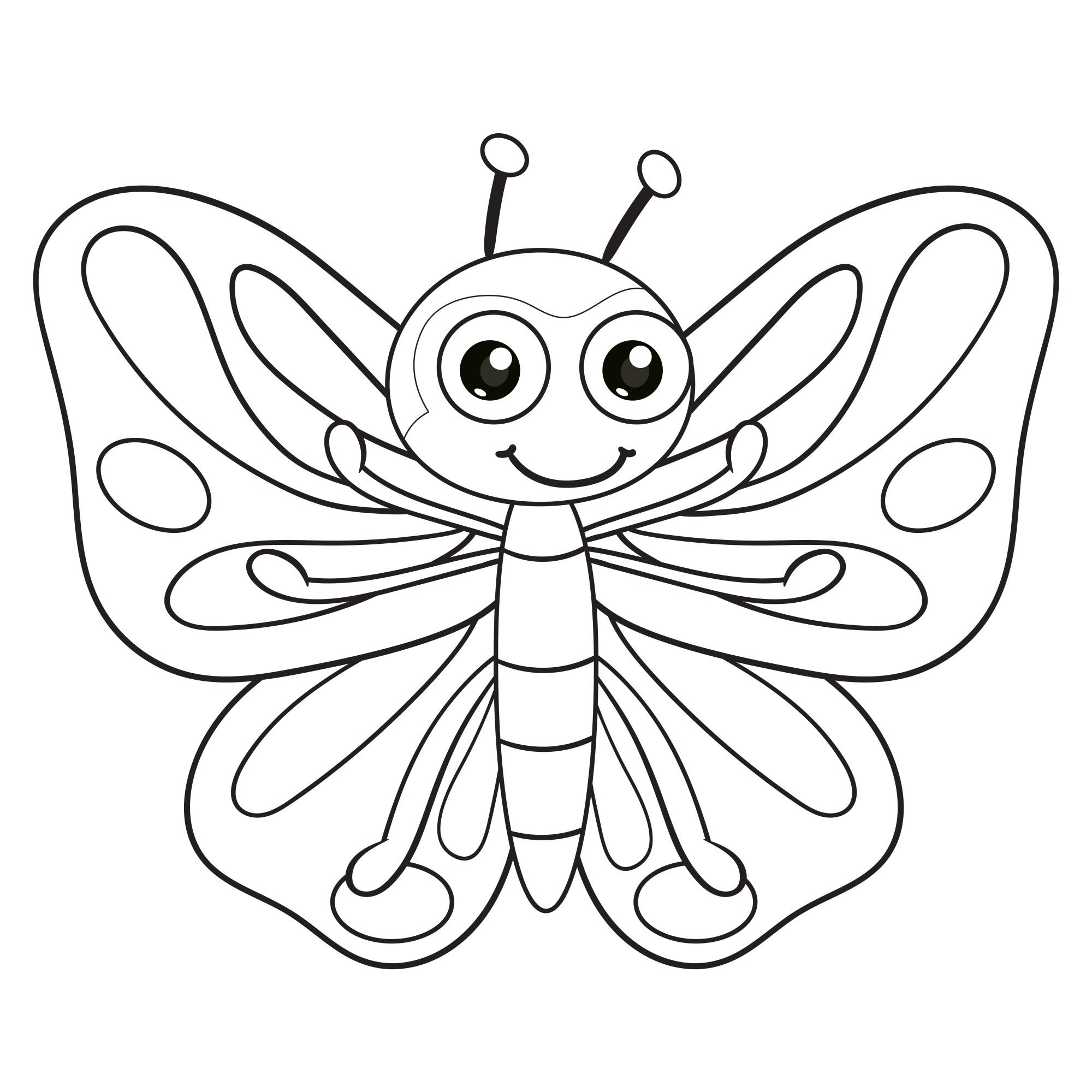 Раскраска для детей: прекрасная бабочка с большими глазами