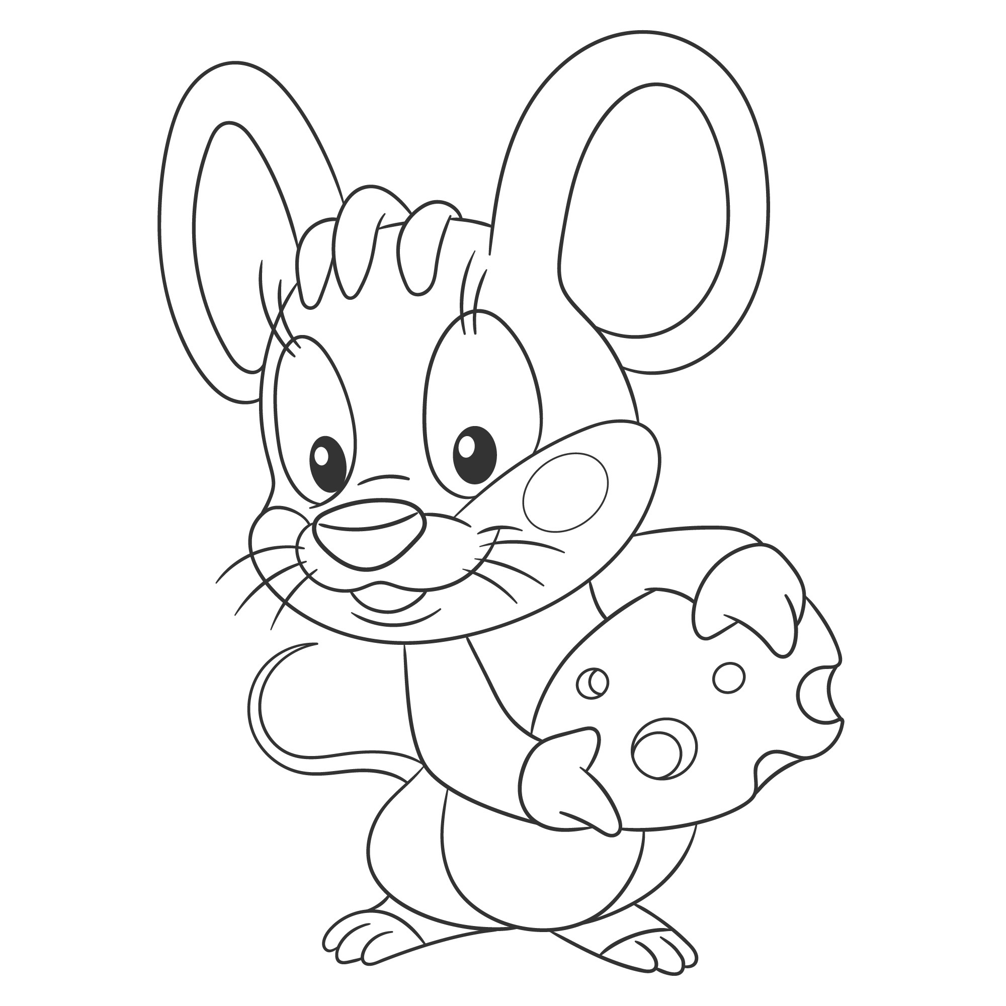 Раскраска для детей: мышка показывает кусок сыра