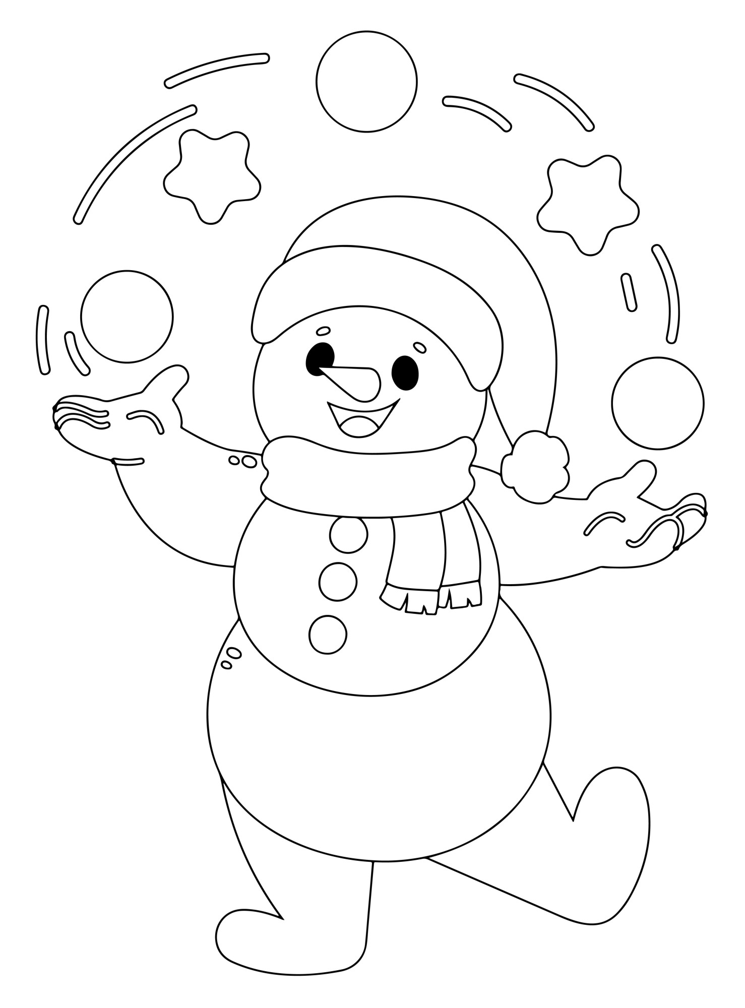 Раскраска для детей: снеговик играет в снежки