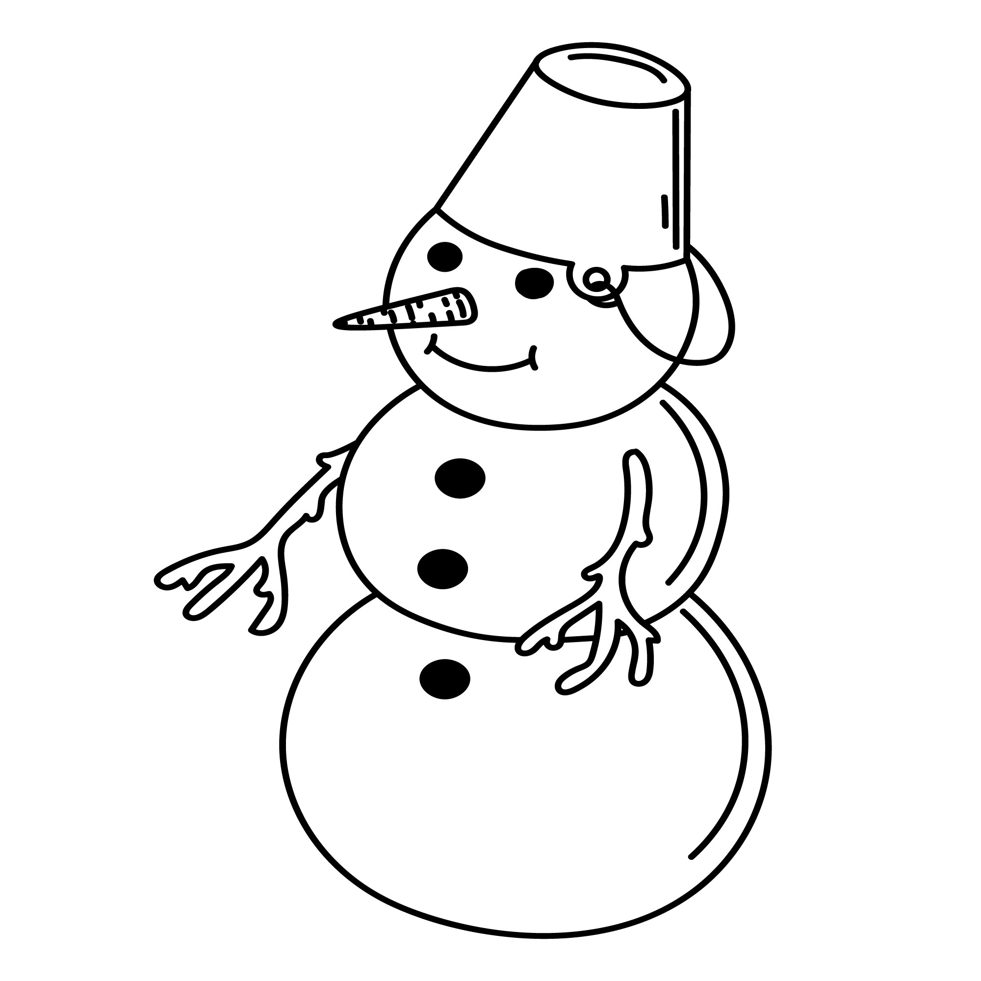 Раскраска для детей: снеговик с ведром на голове