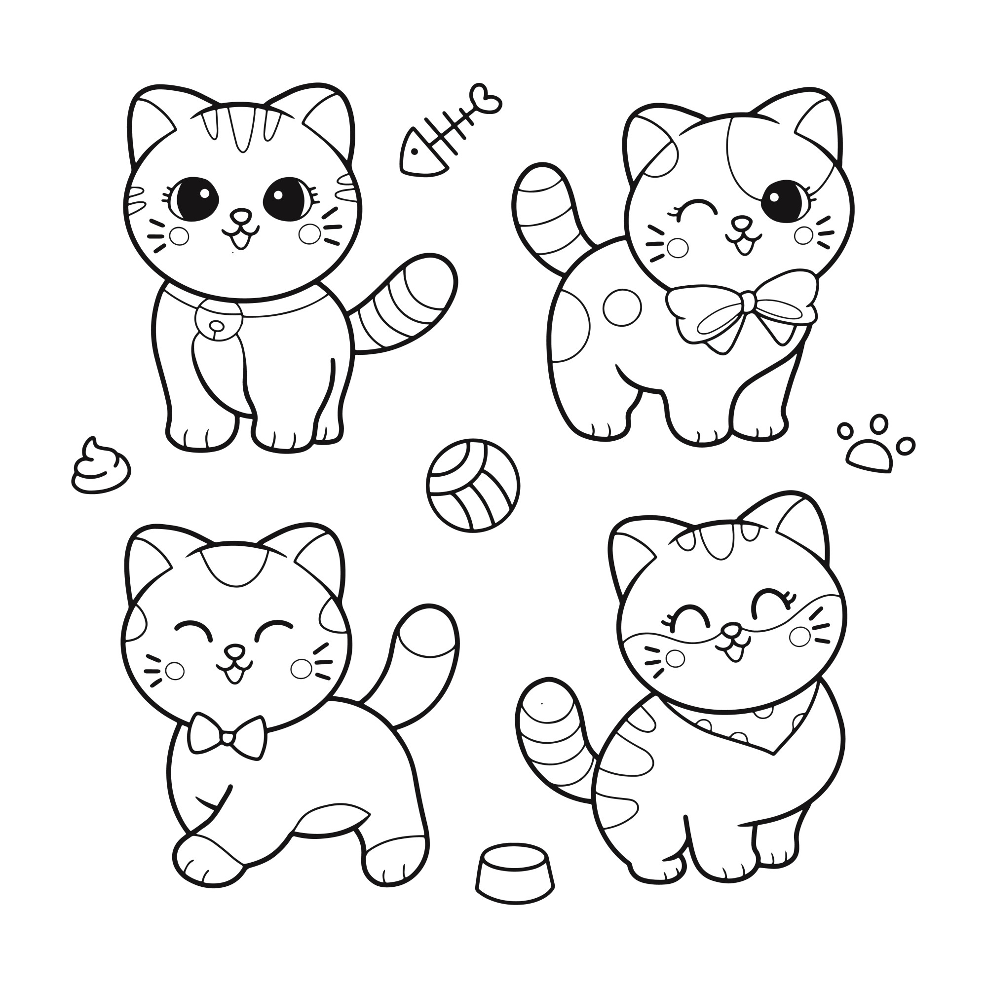 Раскраска для детей: милые котята