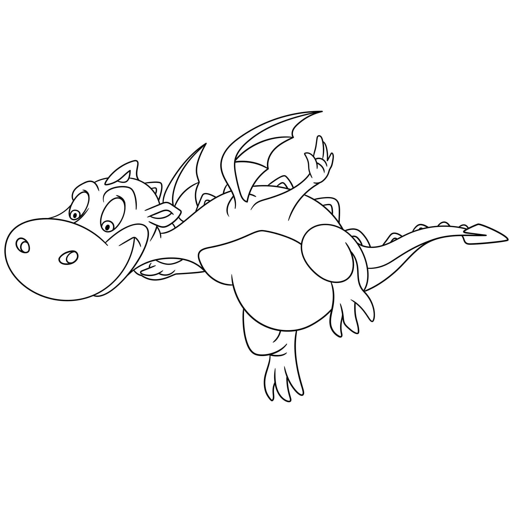 Раскраска для детей: маленький дракон учится летать