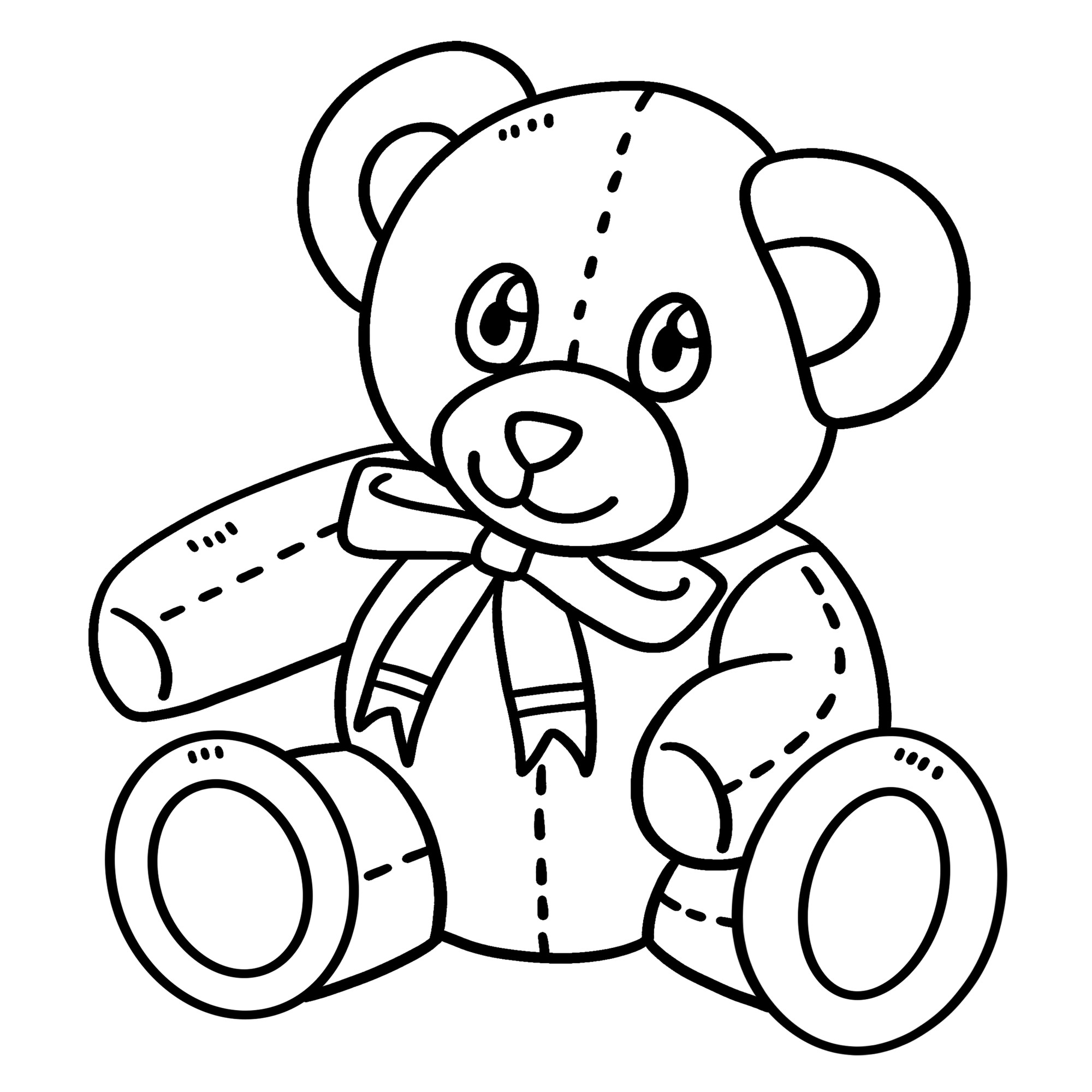 Раскраска для детей: мягкая игрушка медвежонок с бантиком