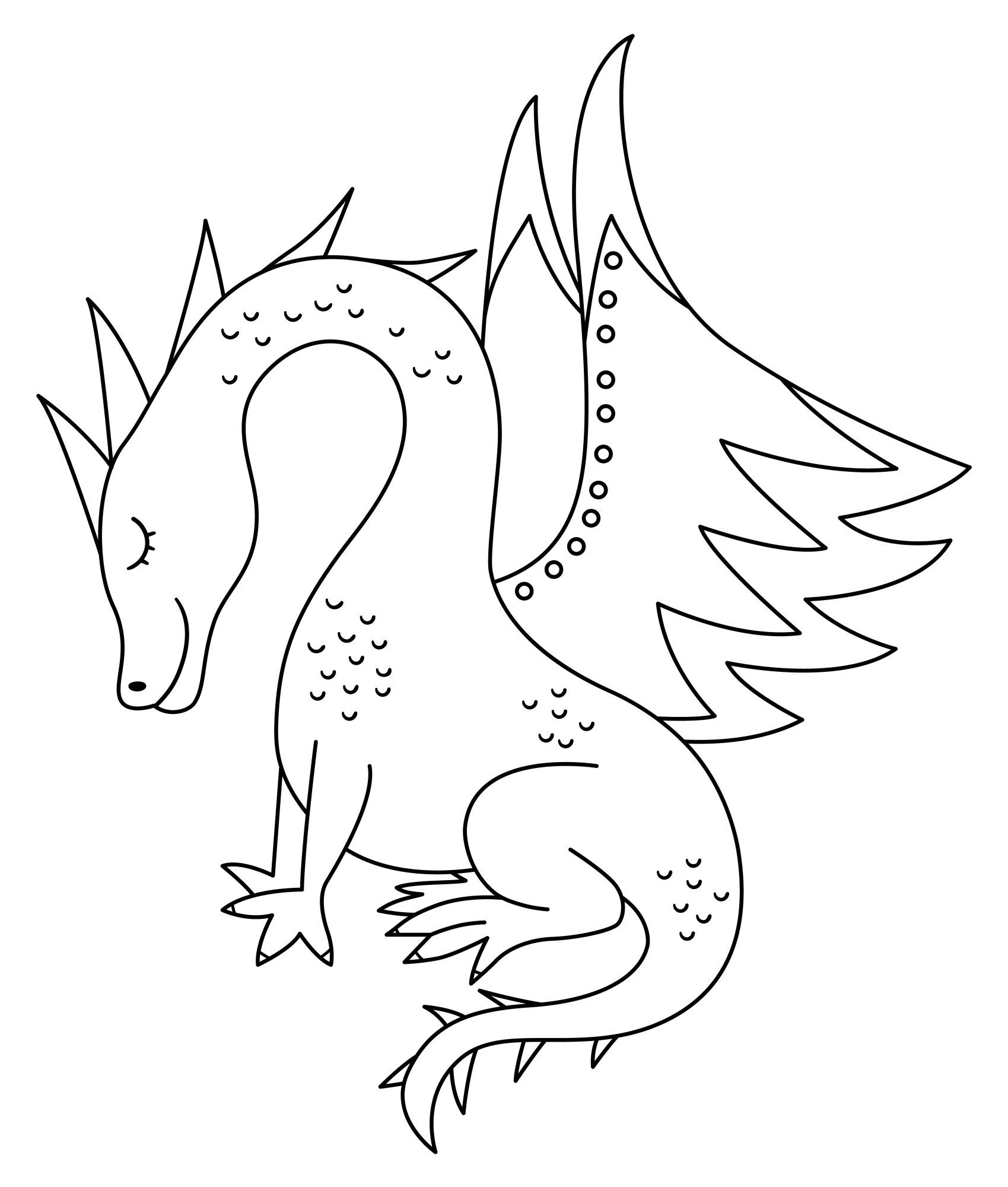 Раскраска для детей: средневековый сказочный дракон с крыльями