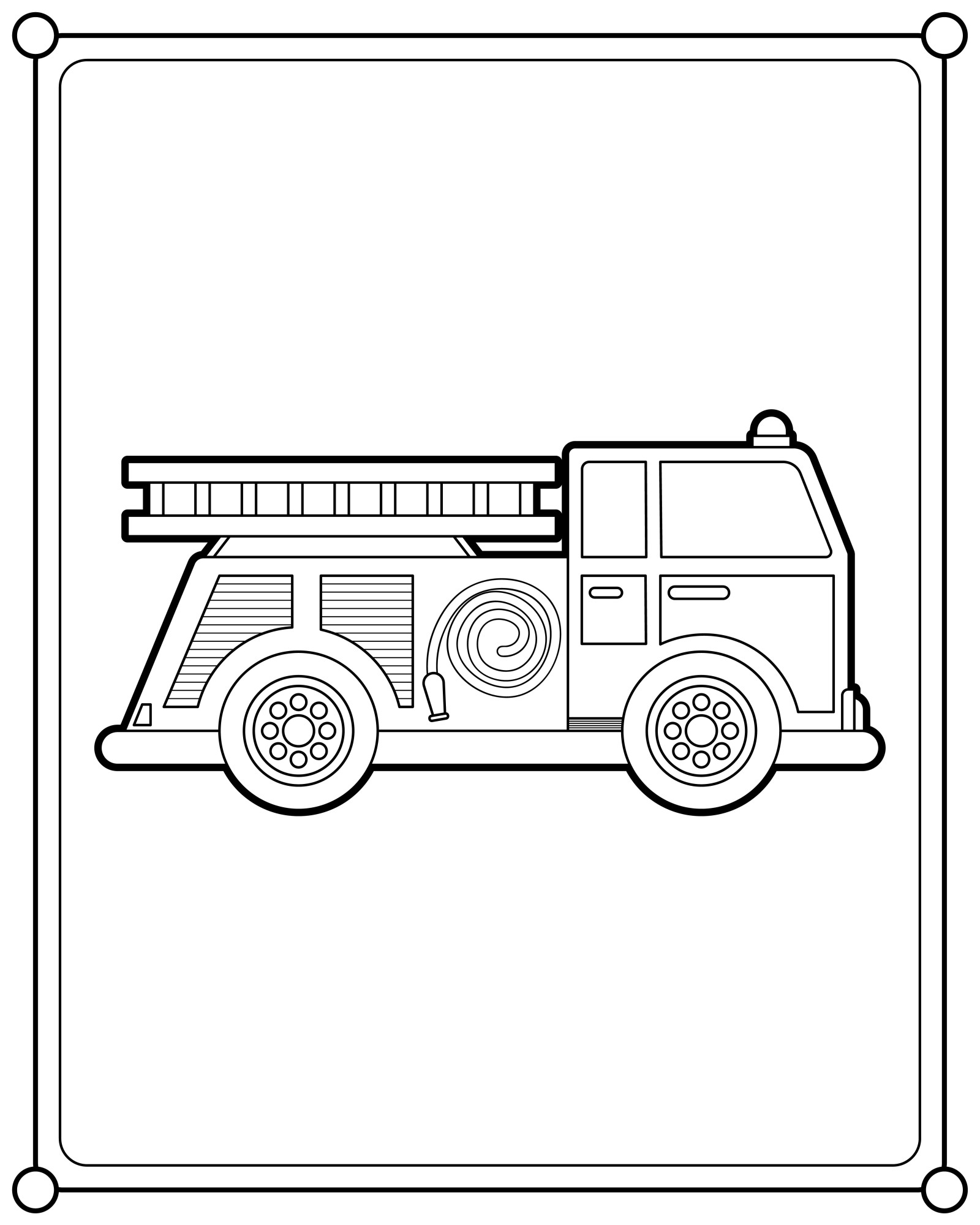 Раскраска для детей: пожарный рукавный автомобиль