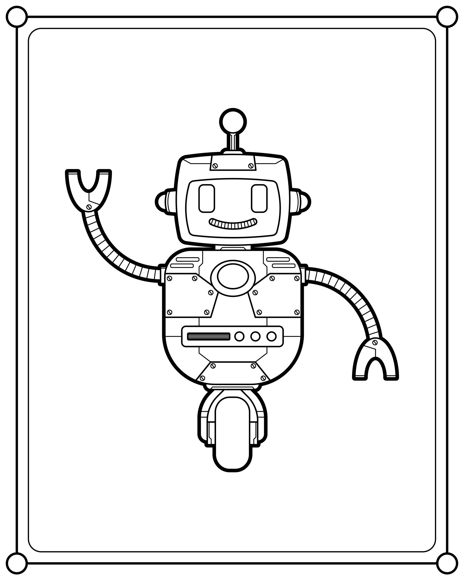 Раскраска для детей: одноколесный робот мчится на помощь к друзьям