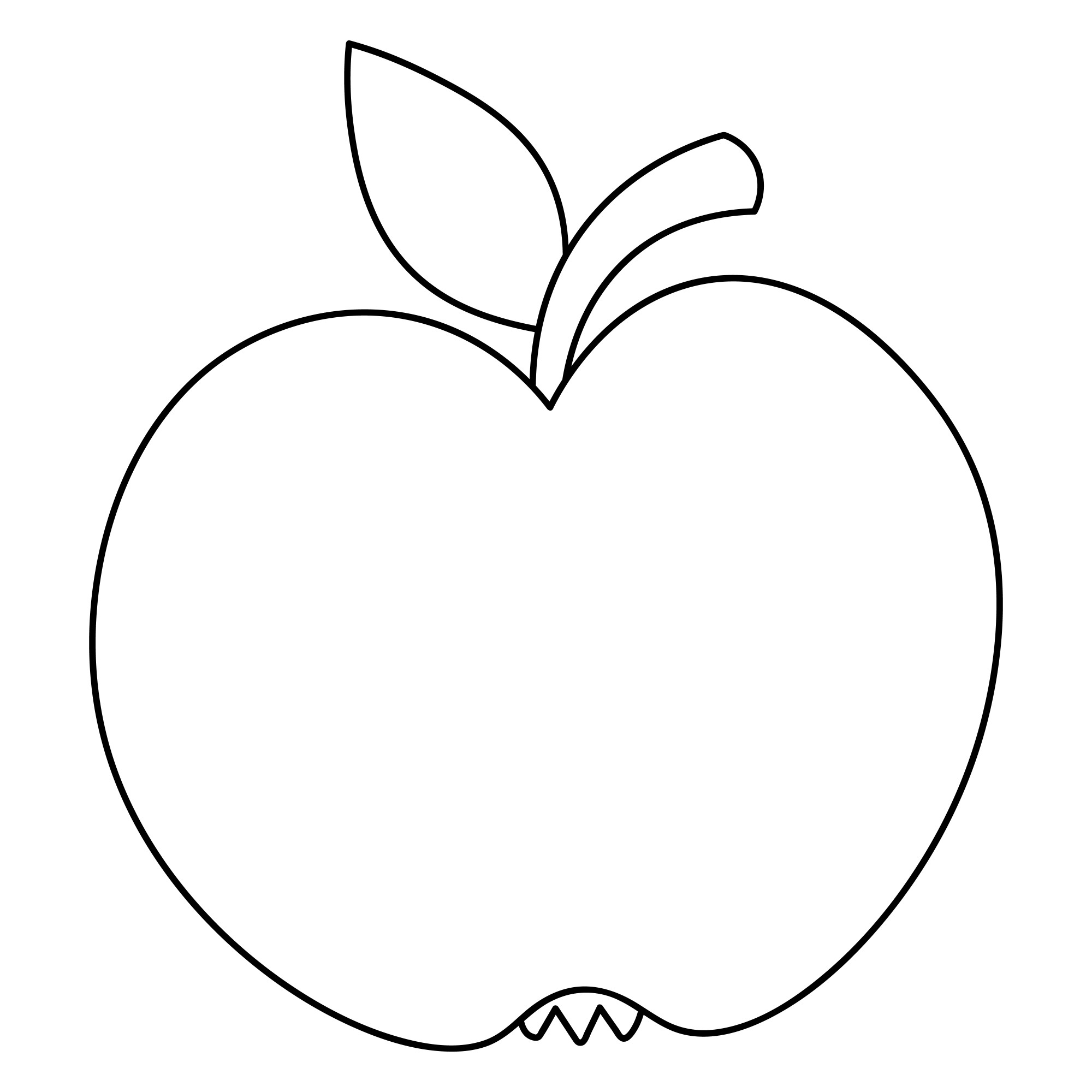 Раскраска для детей: вкусный фрукт яблоко с листиком