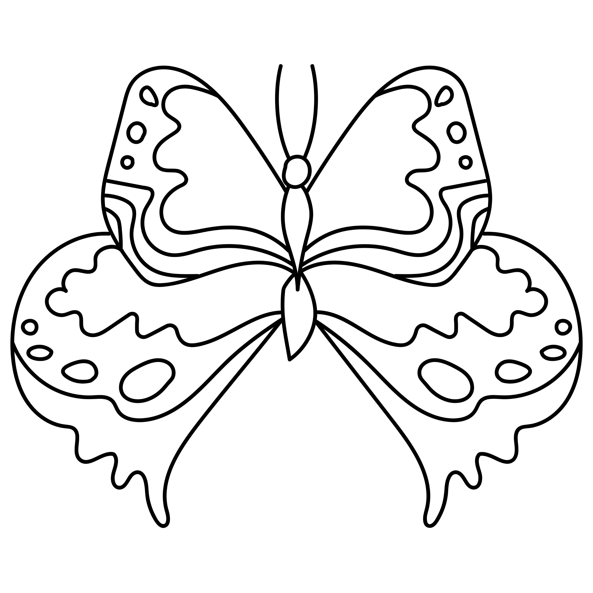 Раскраска для детей: бабочка с великолепными узорами на крыльях