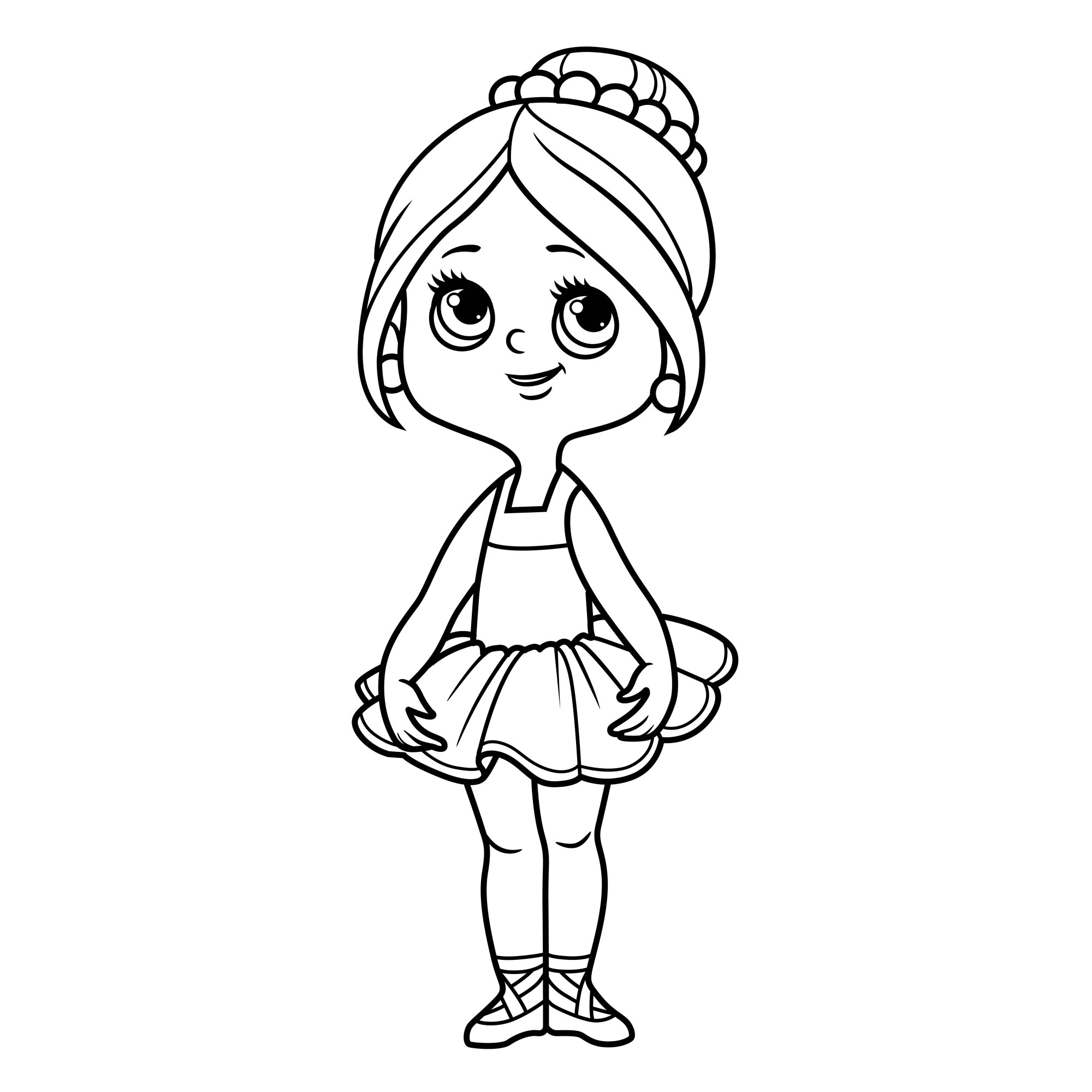 Раскраска для детей: мультяшная кукла балерина в пышной юбке