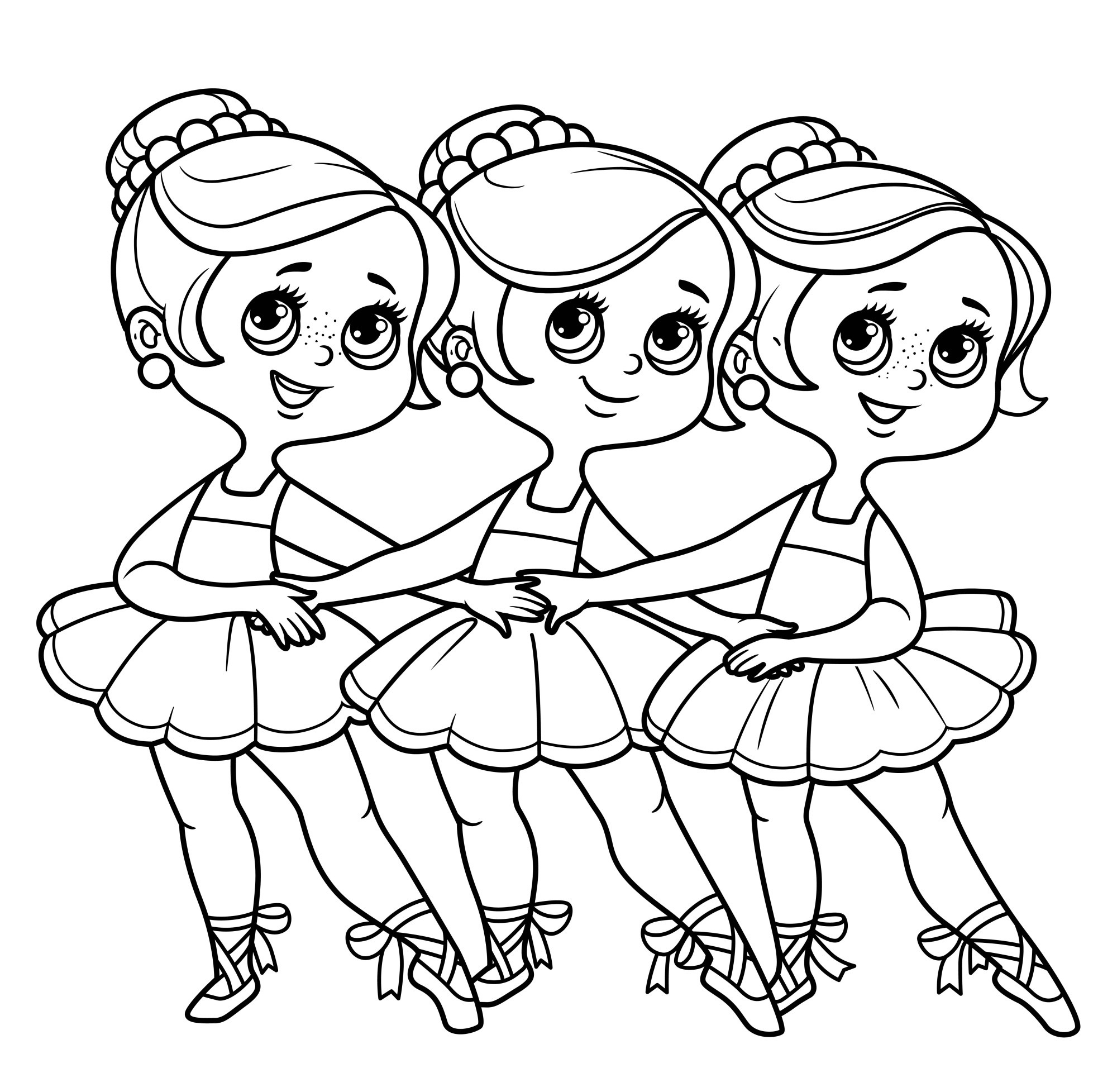 Раскраска для детей: куклы танцующих балерин