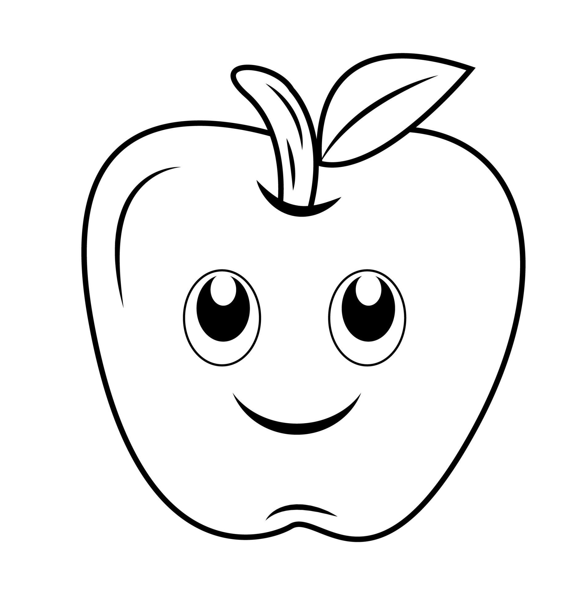 Раскраска для детей: яблочко с милым лицом