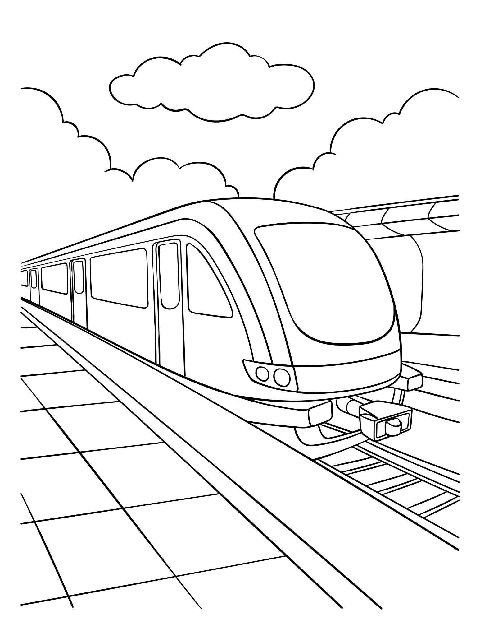 Раскраска для детей: современный поезд в метро