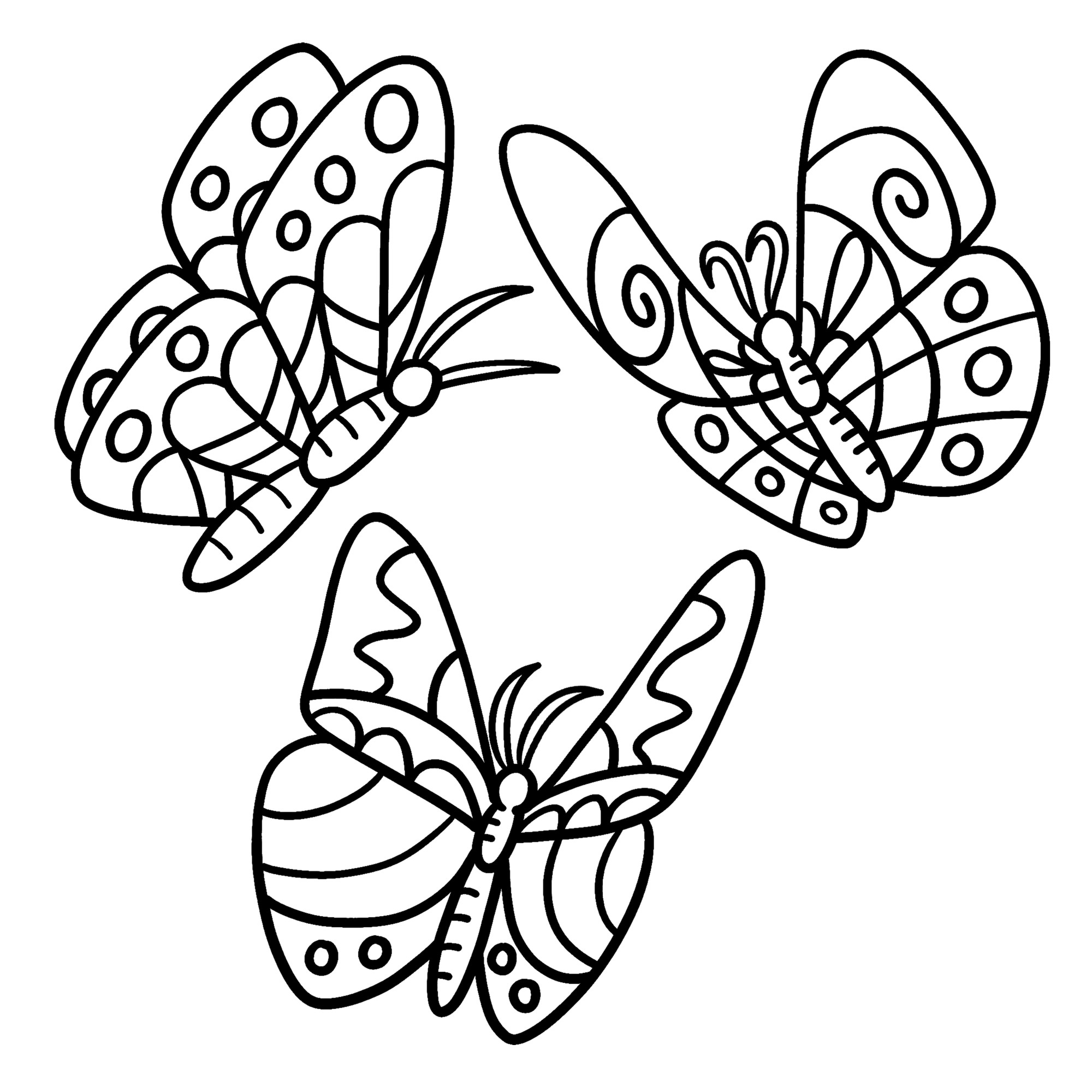 Раскраска для детей: три красивые бабочки
