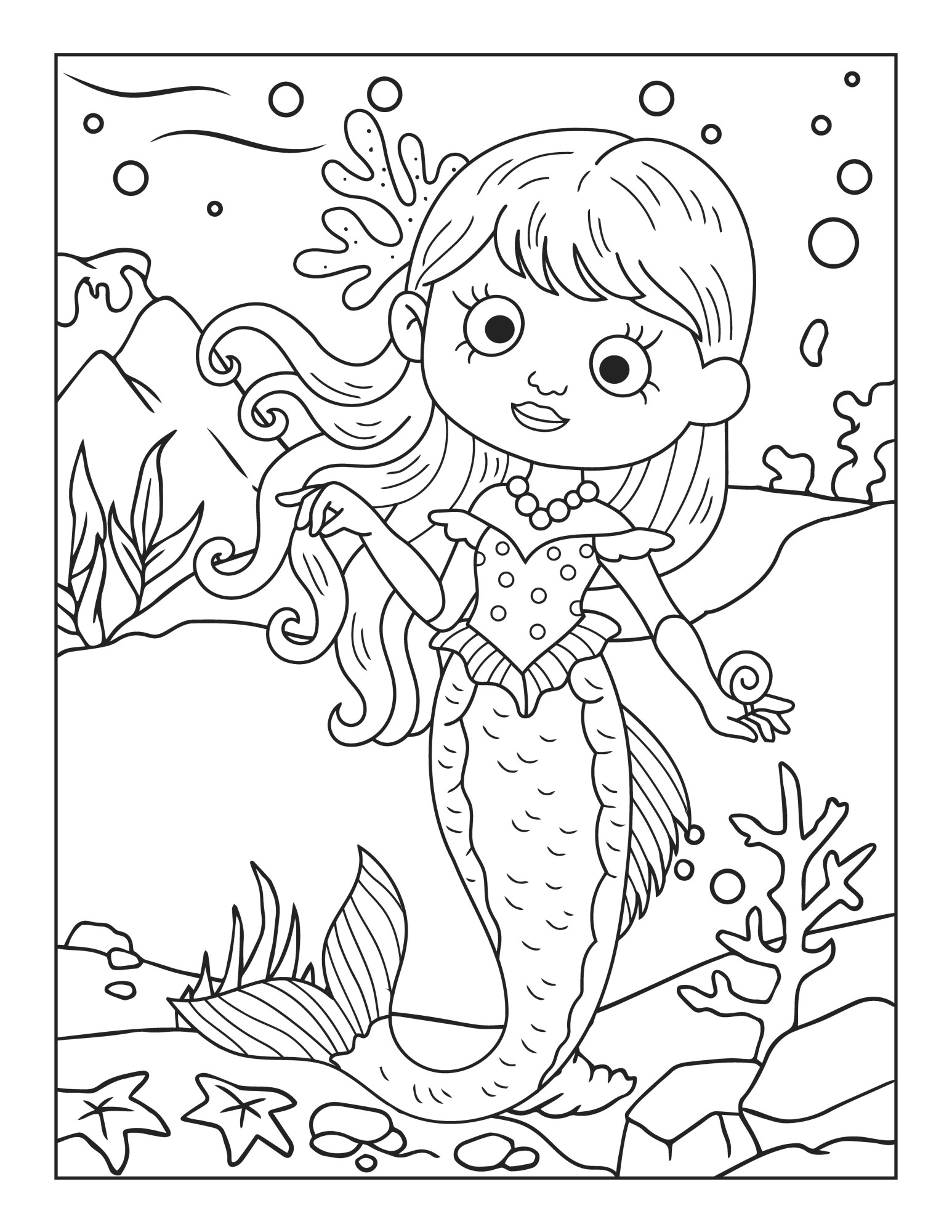 Раскраска для детей: русалка «Мир подводного счастья»