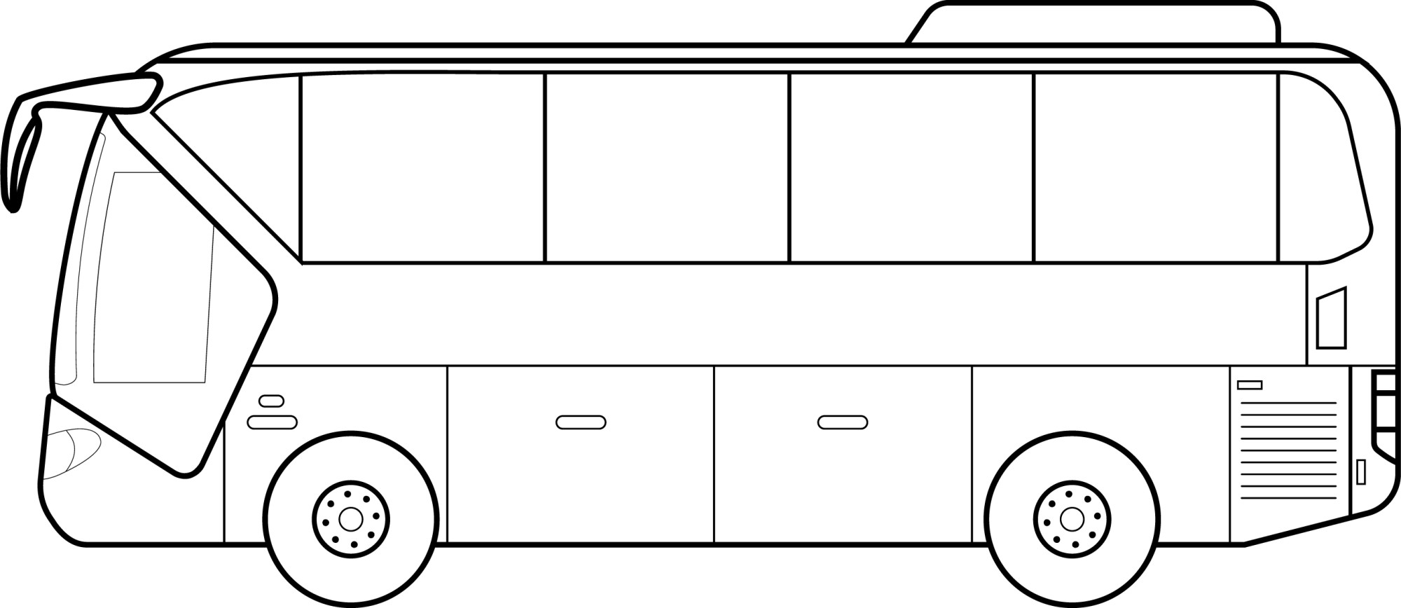 Раскраска для детей: городской пассажирский автобус вид сбоку
