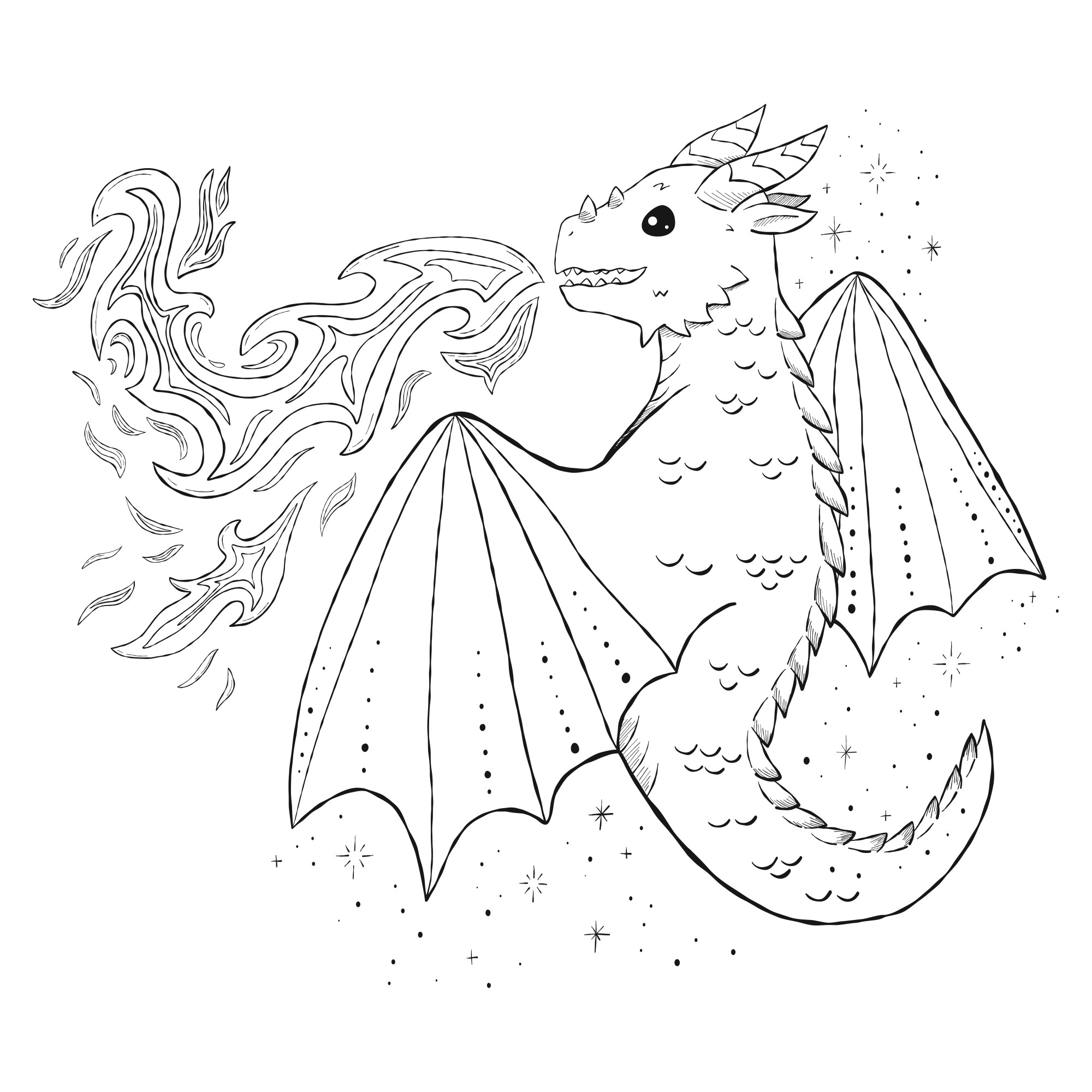 Раскраска для детей: китайский огнедышащий дракон