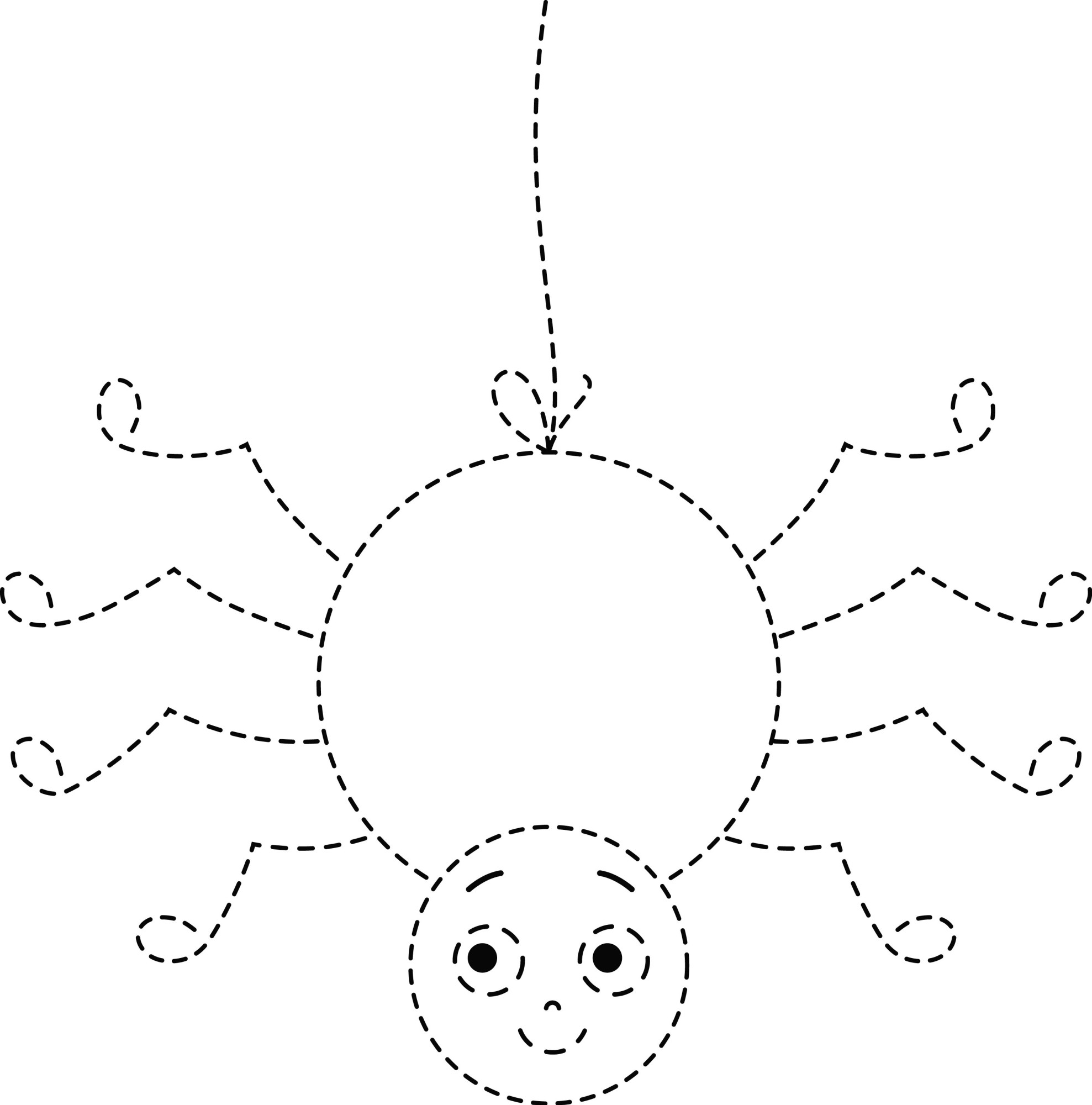 Раскраска для детей: паучок на паутине по точкам