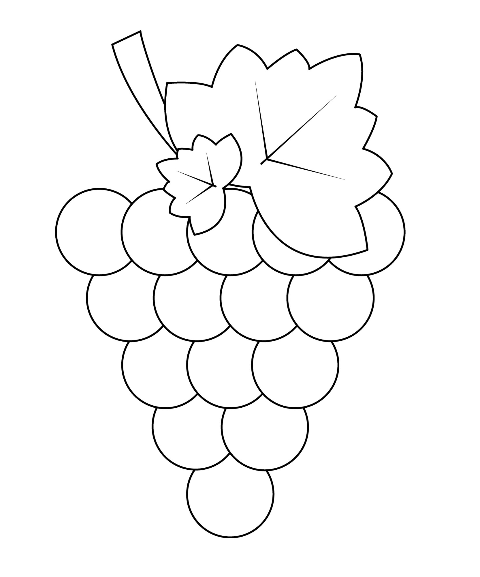 Раскраска для детей: лист винограда на грозди