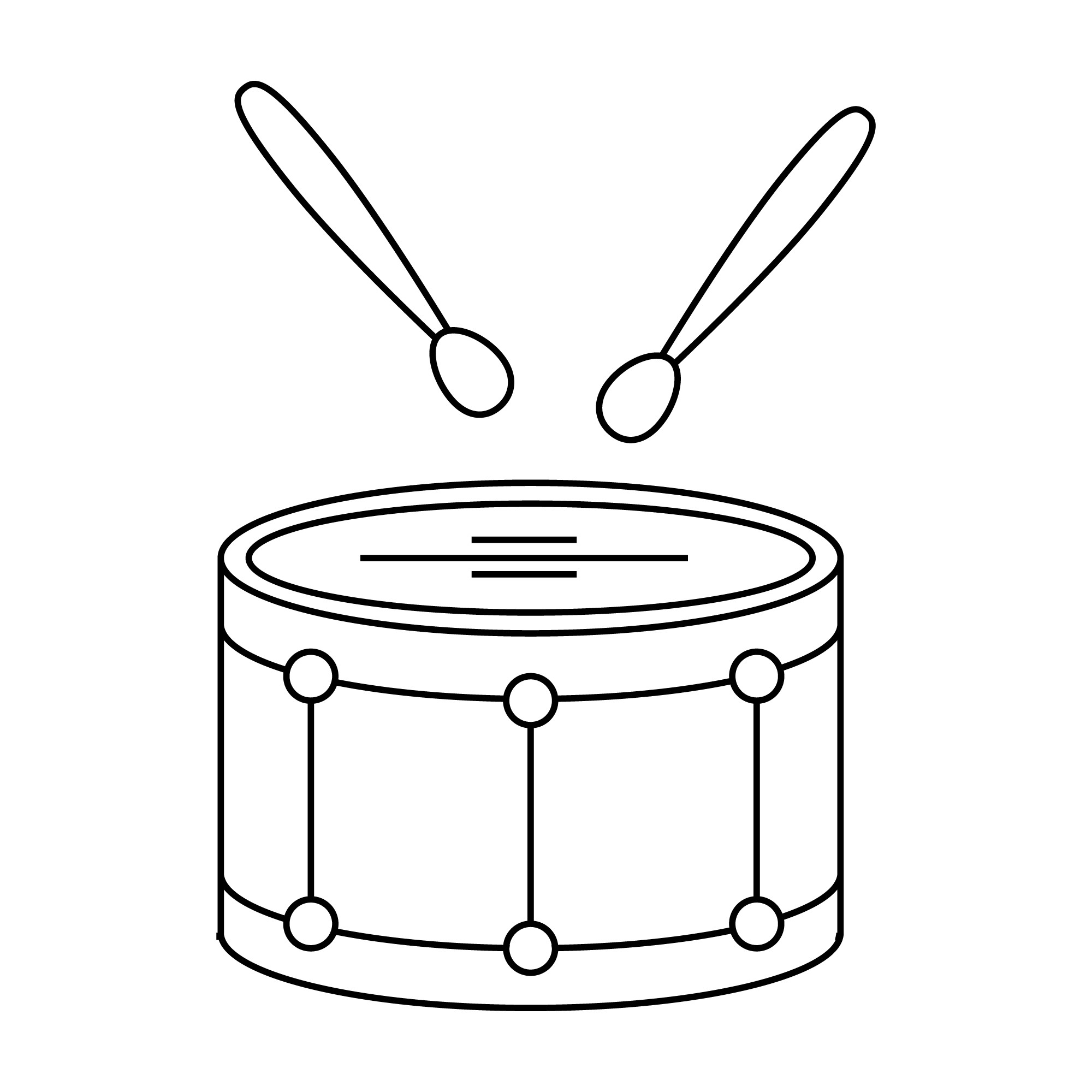 Раскраска для детей: игрушка музыкальный барабан с палочками